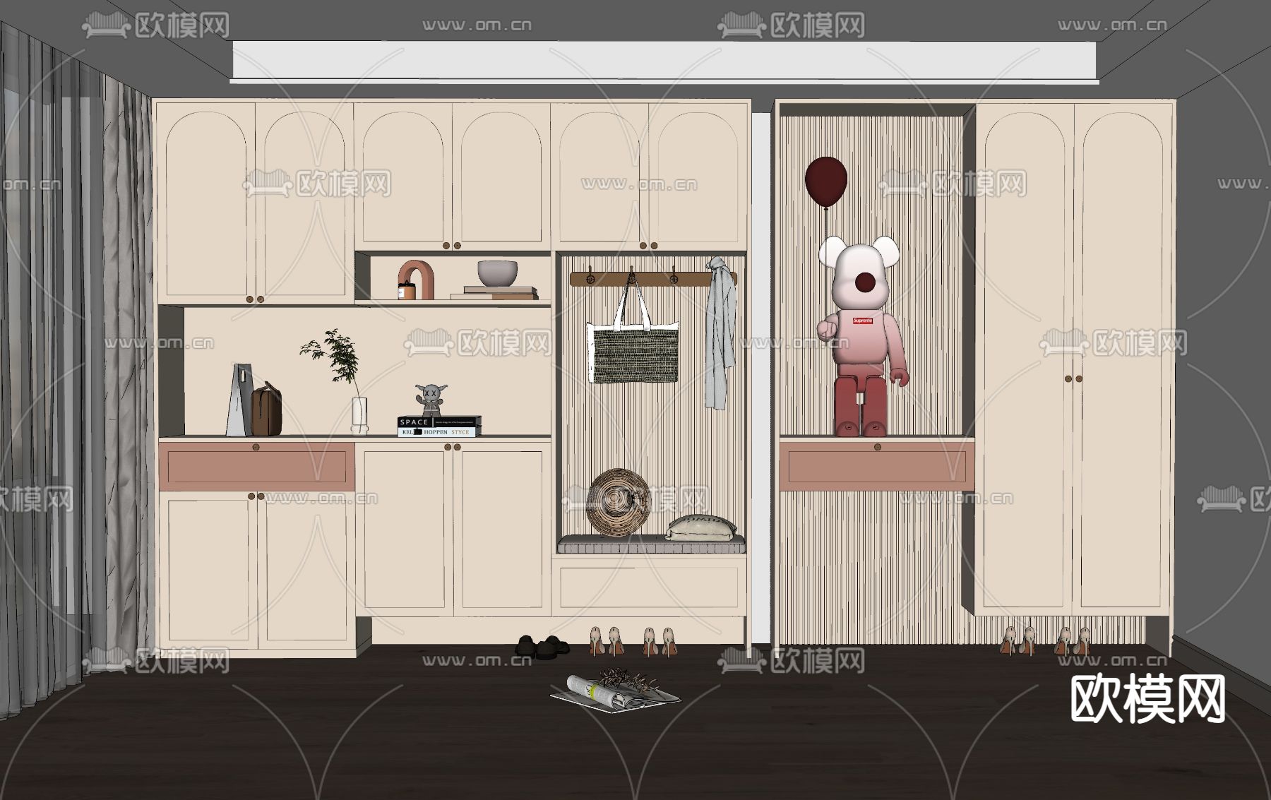 法式鞋柜 鞋帽柜su模型下载（渲染图2）