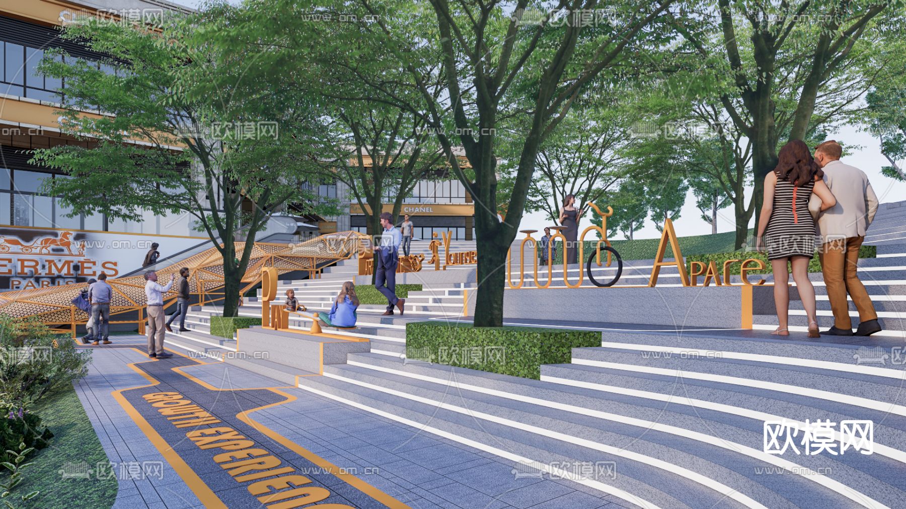 商业街景观su模型下载（渲染图2）