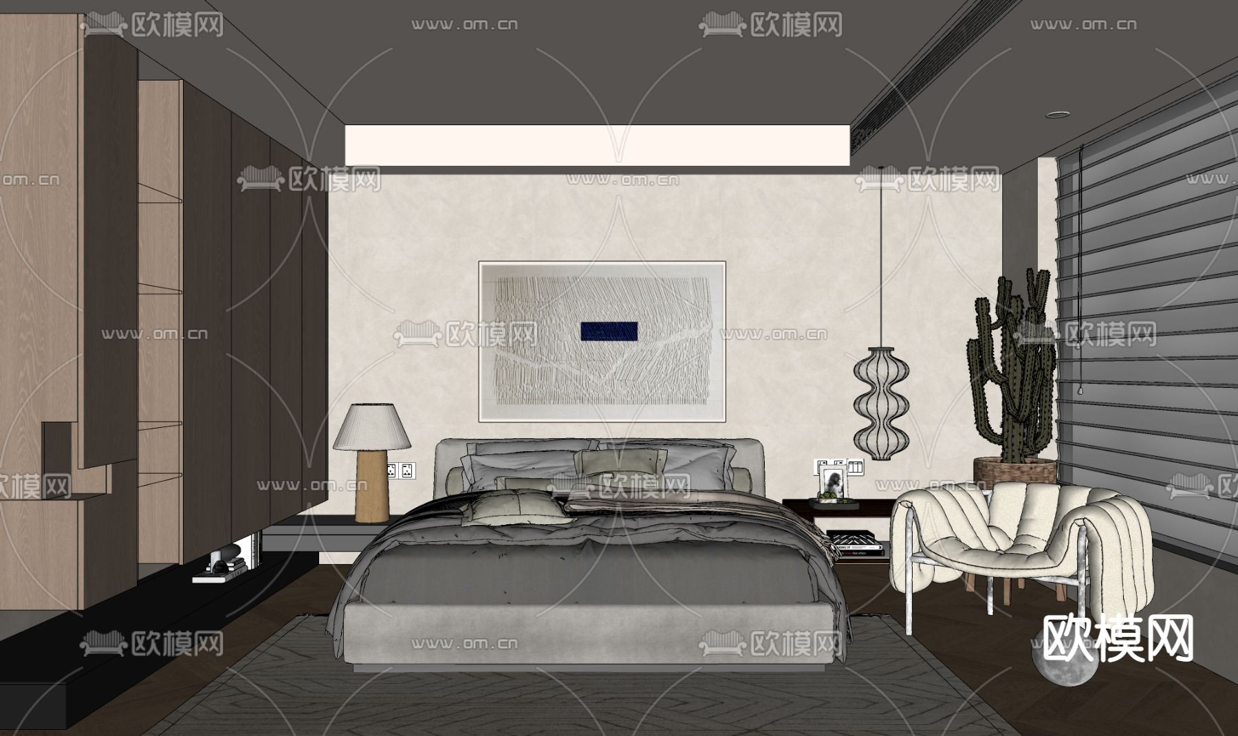 侘寂风卧室su模型下载（渲染图2）