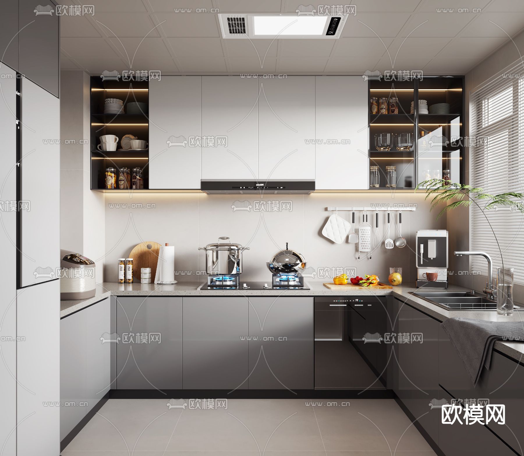 现代厨房 橱柜3d模型下载