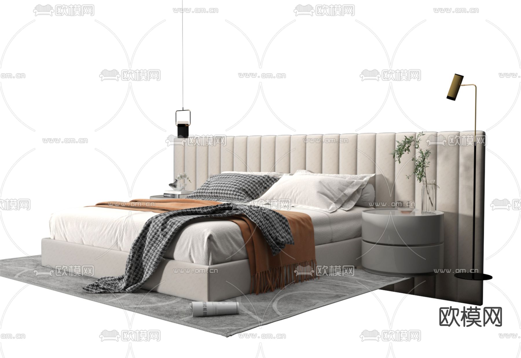 双人床3d模型下载（渲染图2）