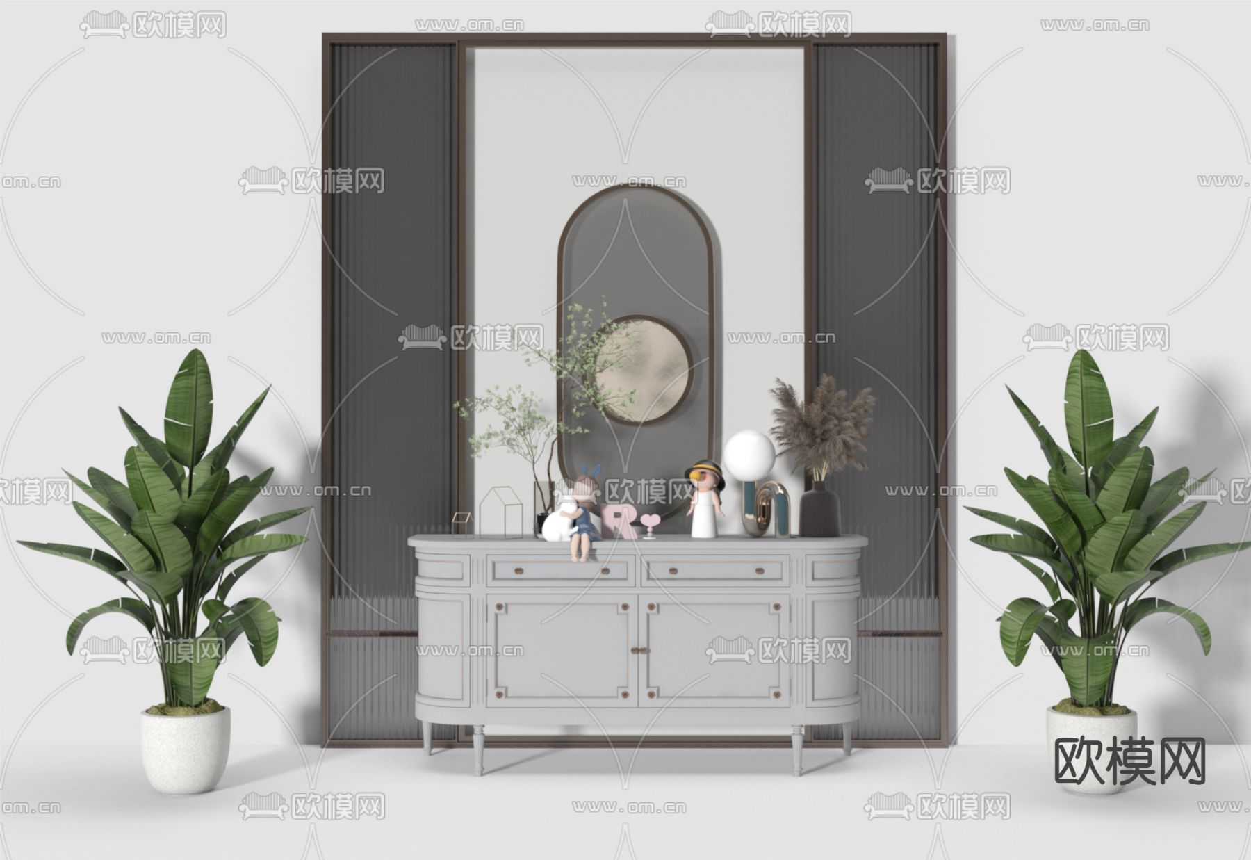 欧式边柜 斗柜3d模型下载（渲染图1）