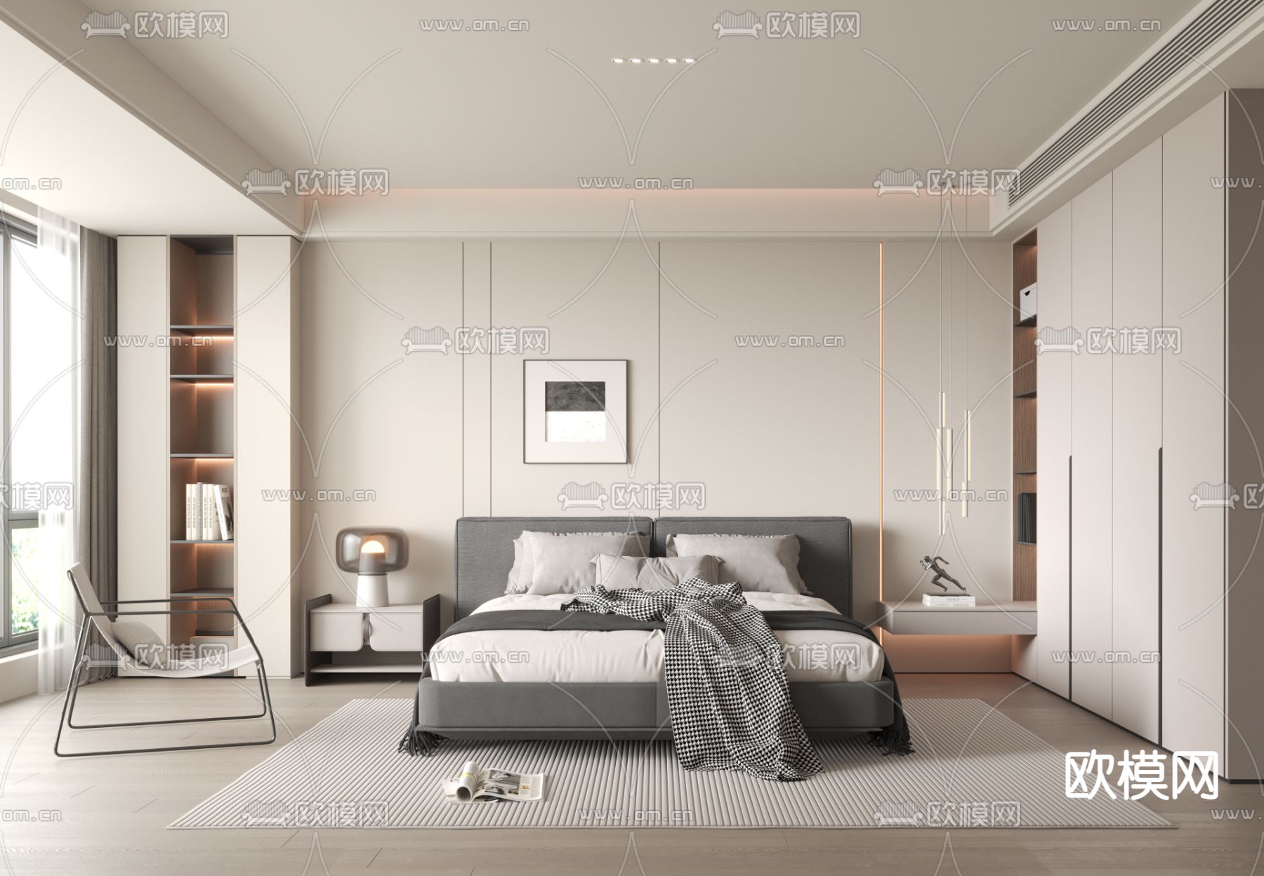 奶油风卧室 主卧3d模型下载