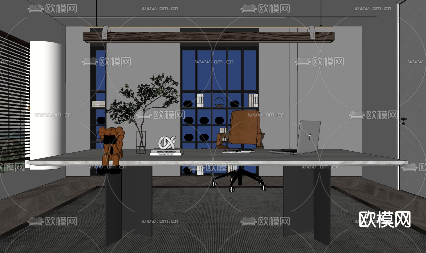现代书房su模型下载（渲染图2）