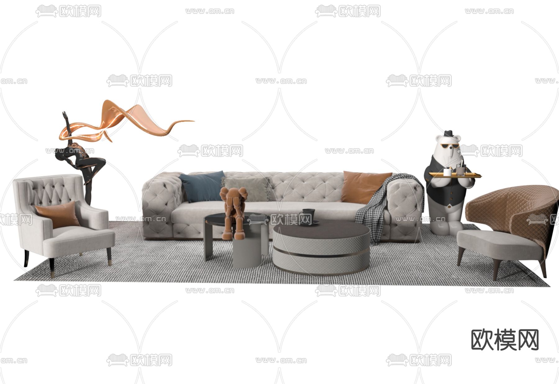 简欧组合沙发3d模型下载（渲染图1）