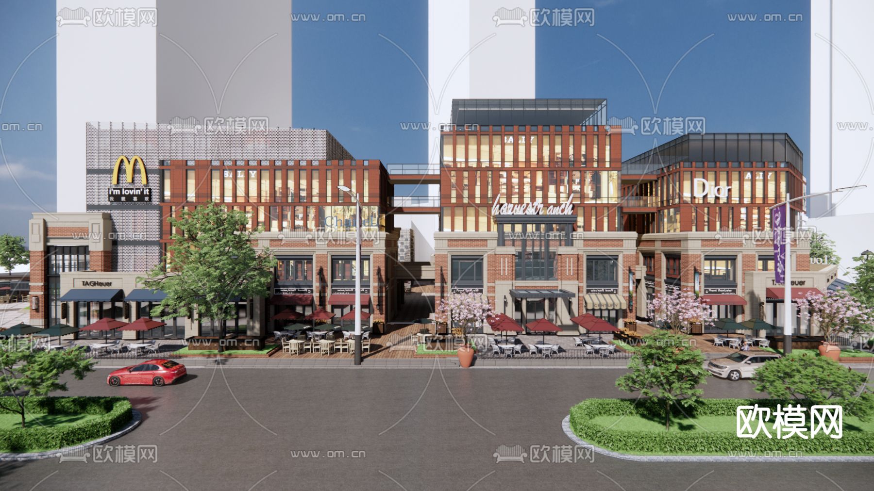 商业街su模型下载（渲染图1）