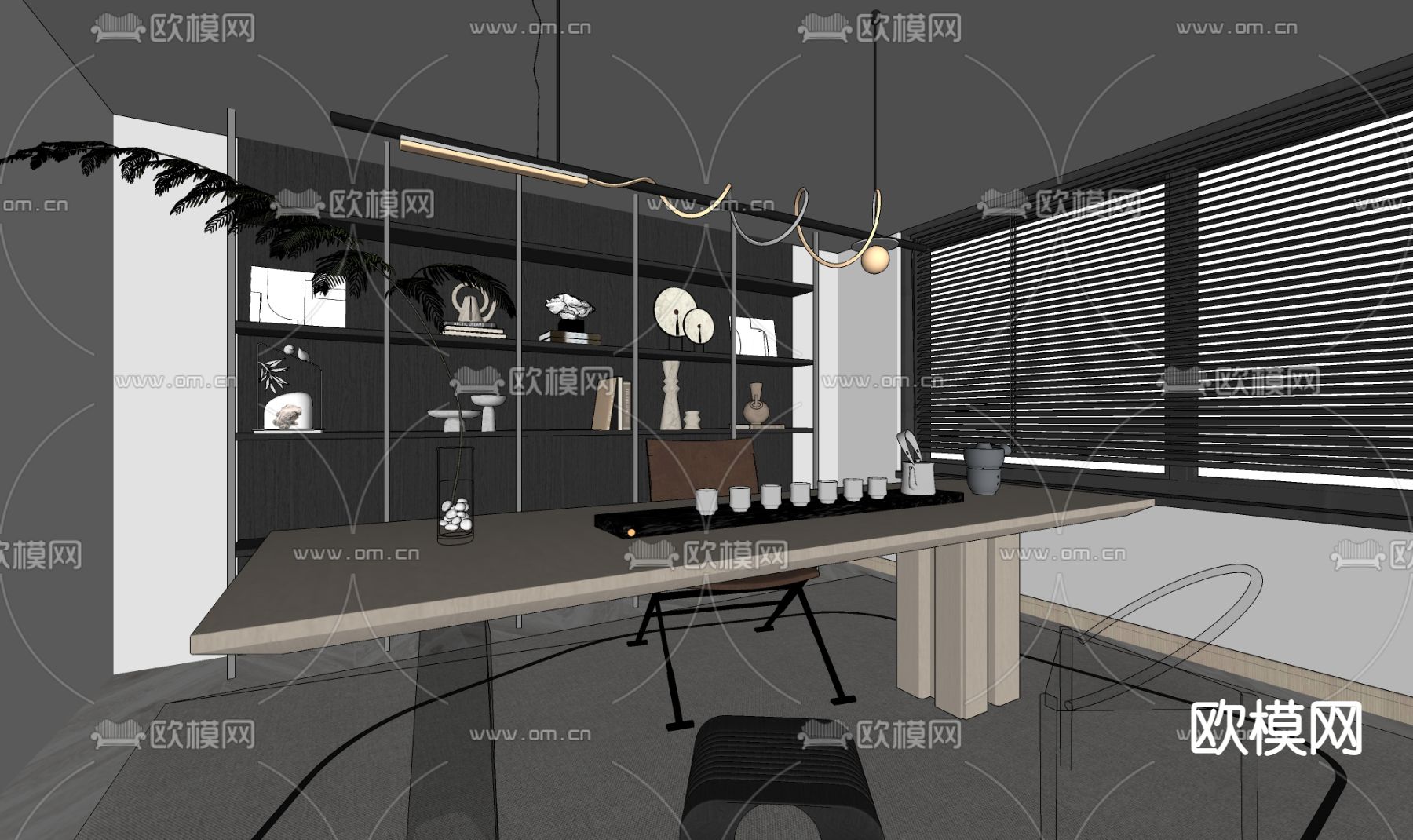 现代书房su模型下载（渲染图2）