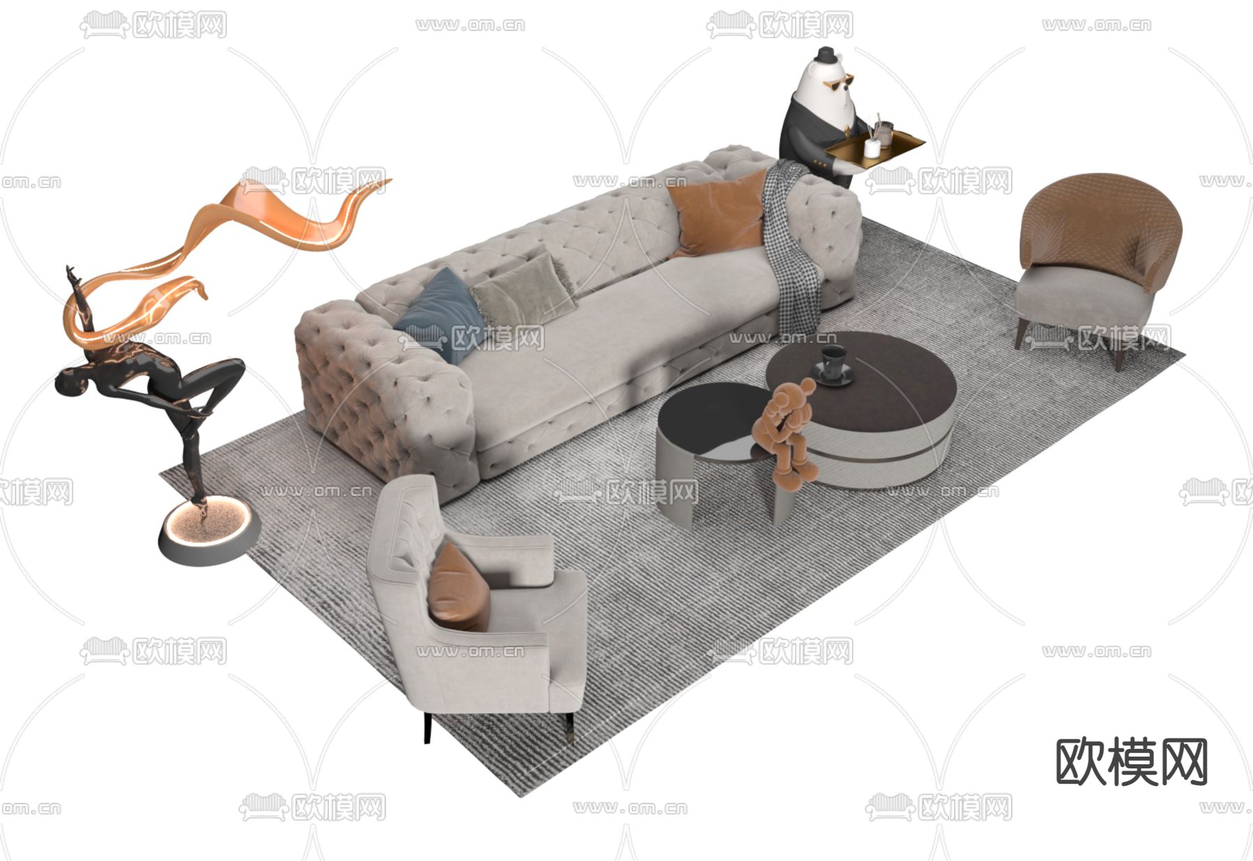 简欧组合沙发3d模型下载（渲染图2）