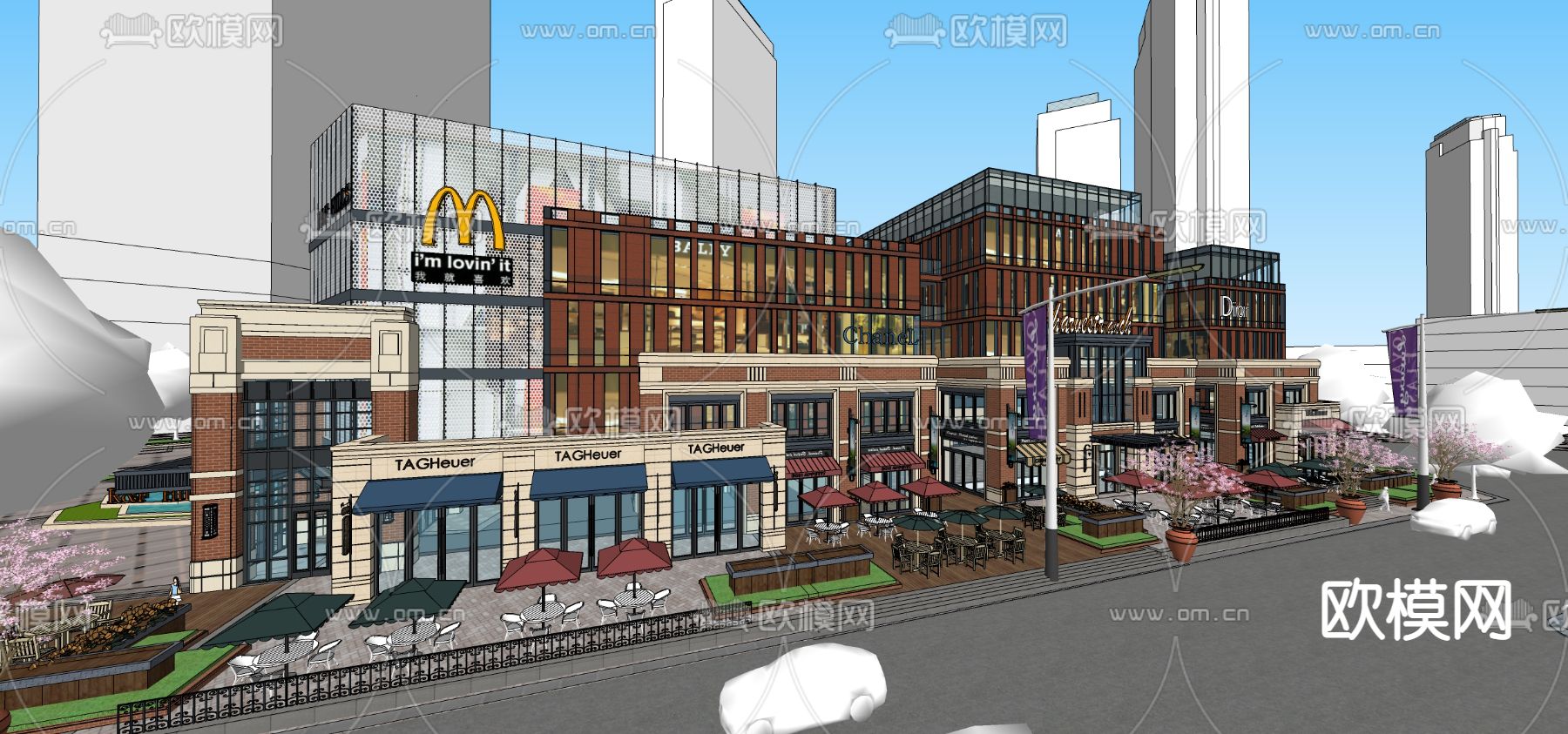 商业街su模型下载（渲染图4）