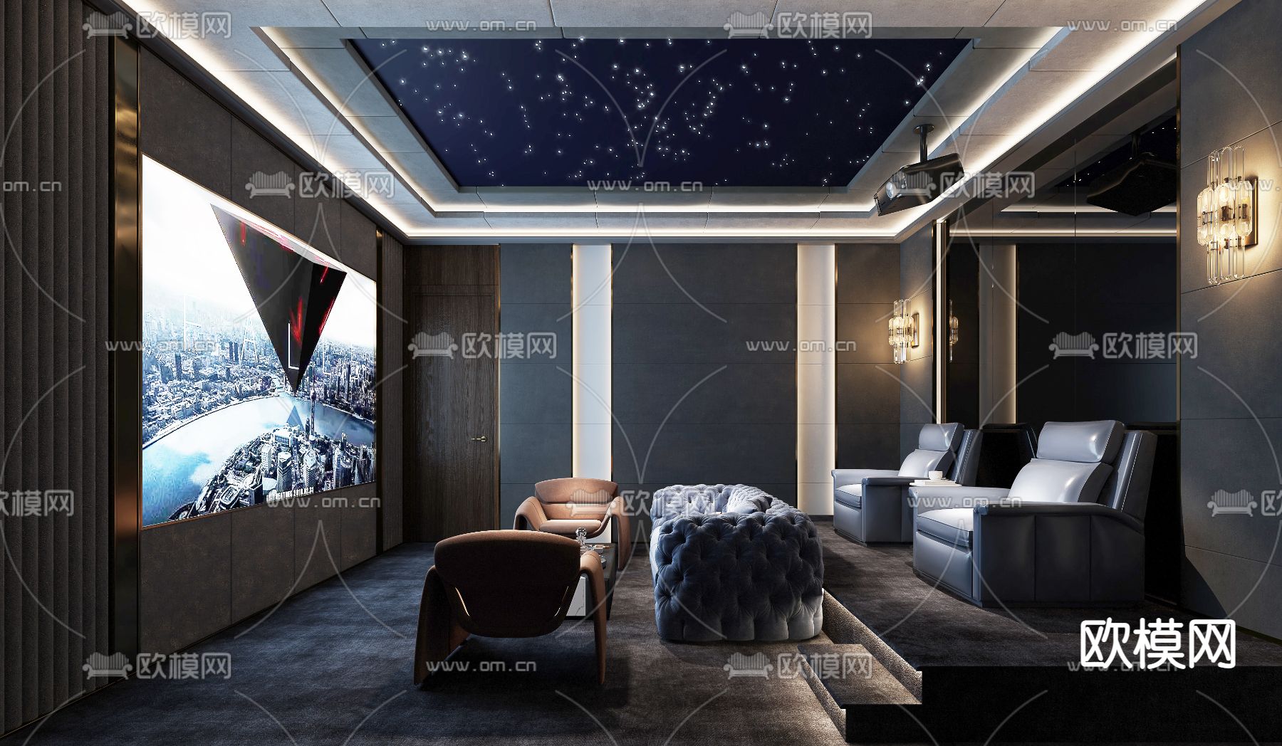 现代影音室3d模型下载