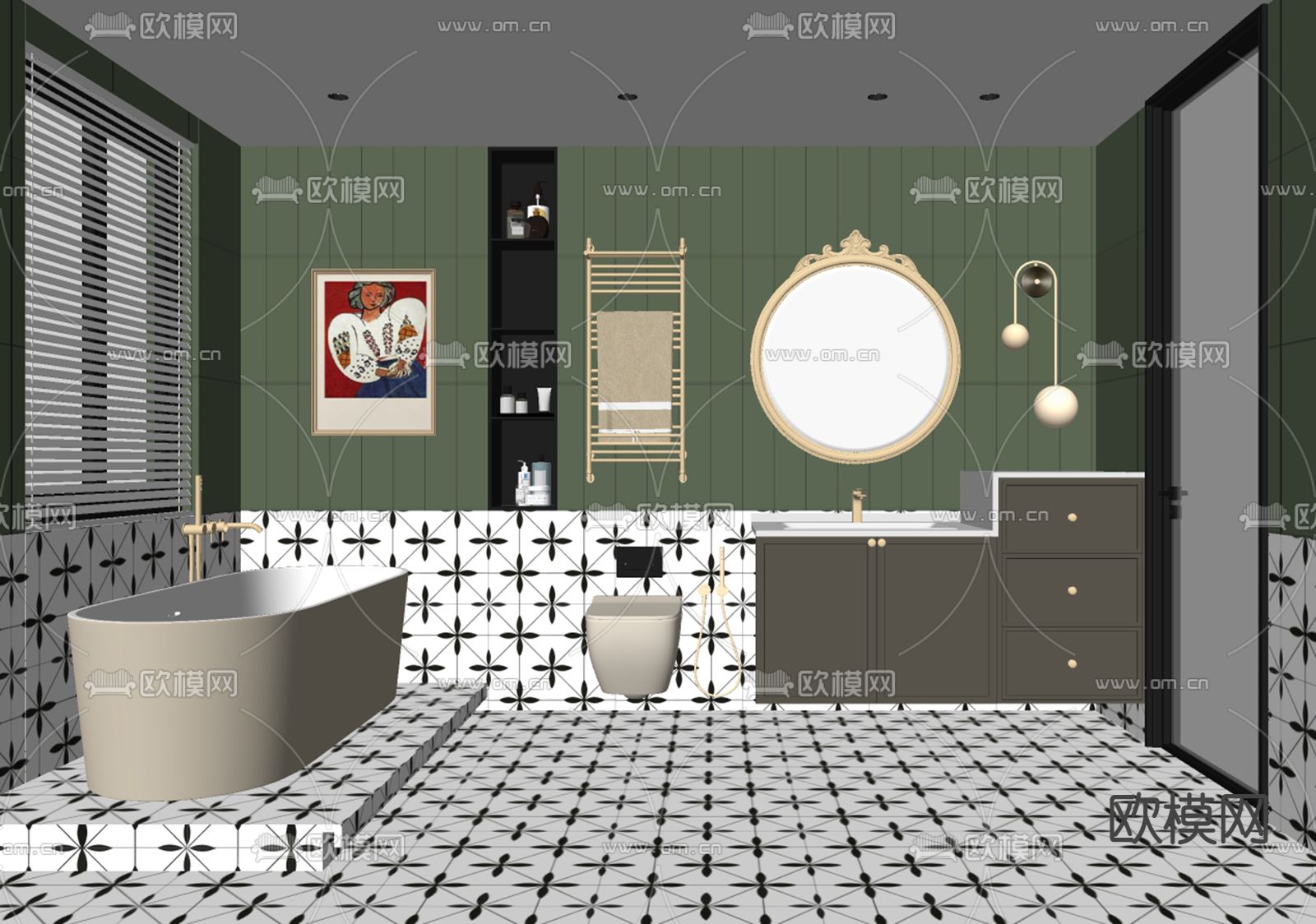 美式卫生间 浴室su模型