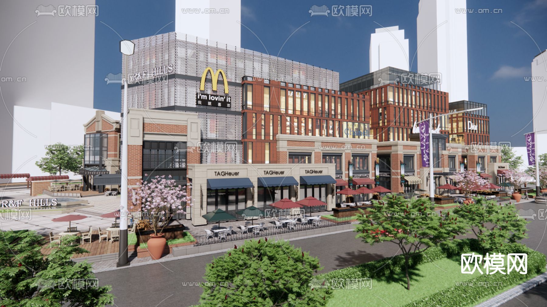 商业街su模型下载（渲染图2）