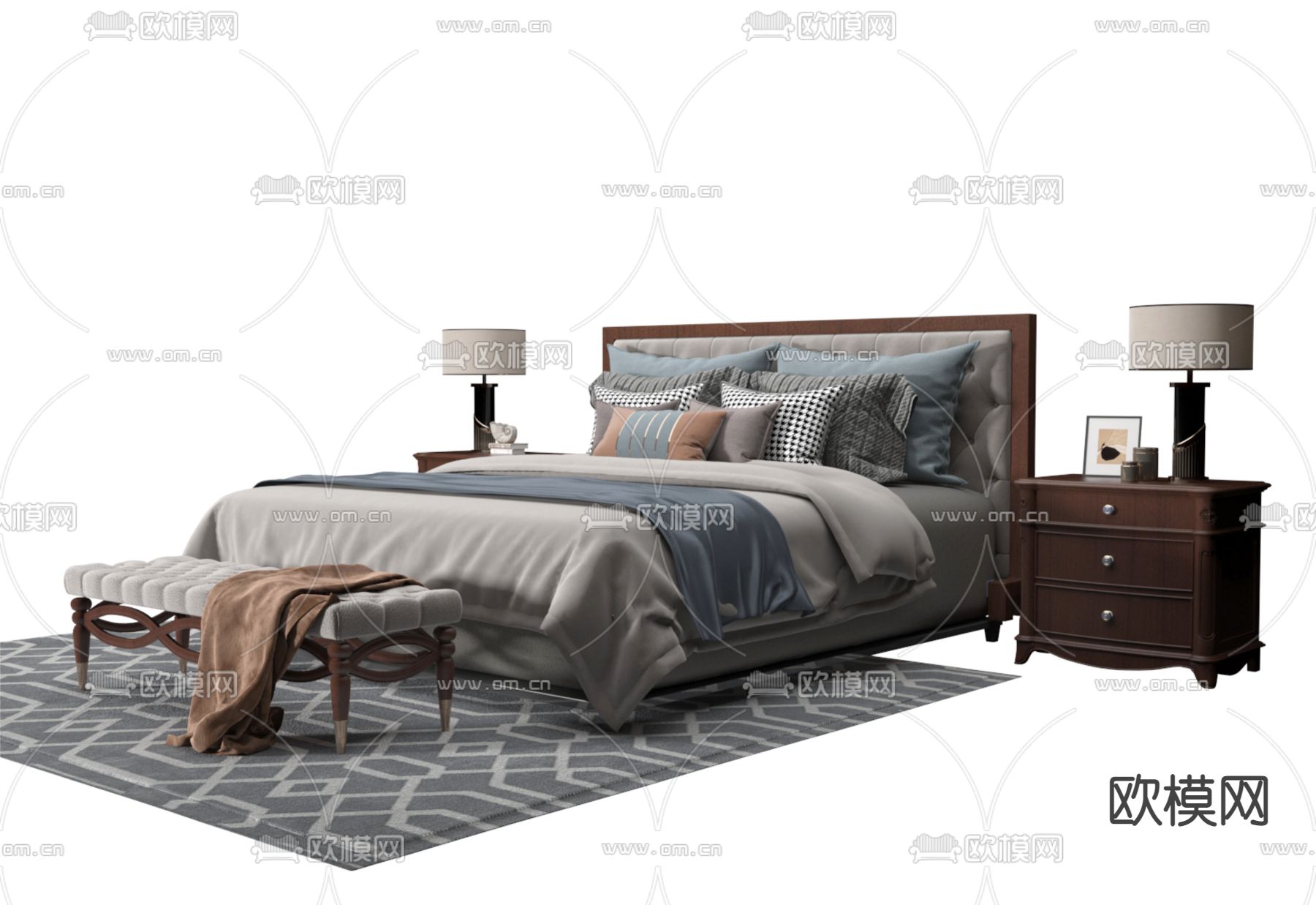 欧式双人床3d模型下载（渲染图1）