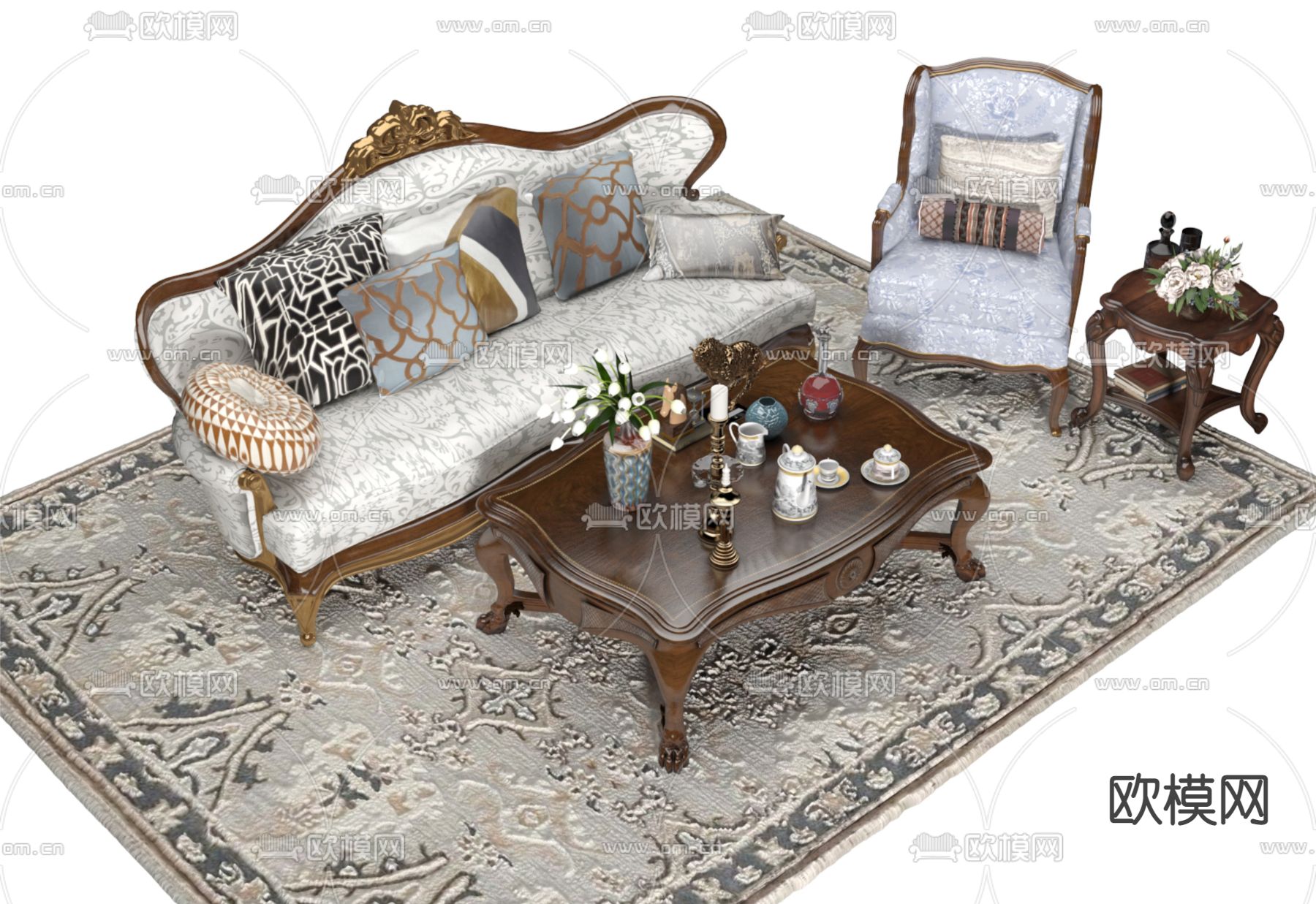 欧式组合沙发3d模型下载（渲染图2）