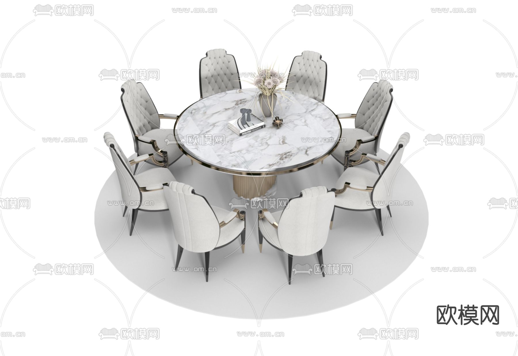 欧式餐桌椅3d模型下载（渲染图2）