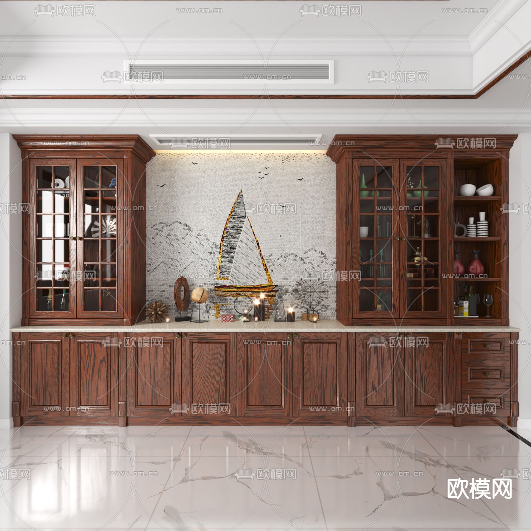 美式酒柜3d模型下载