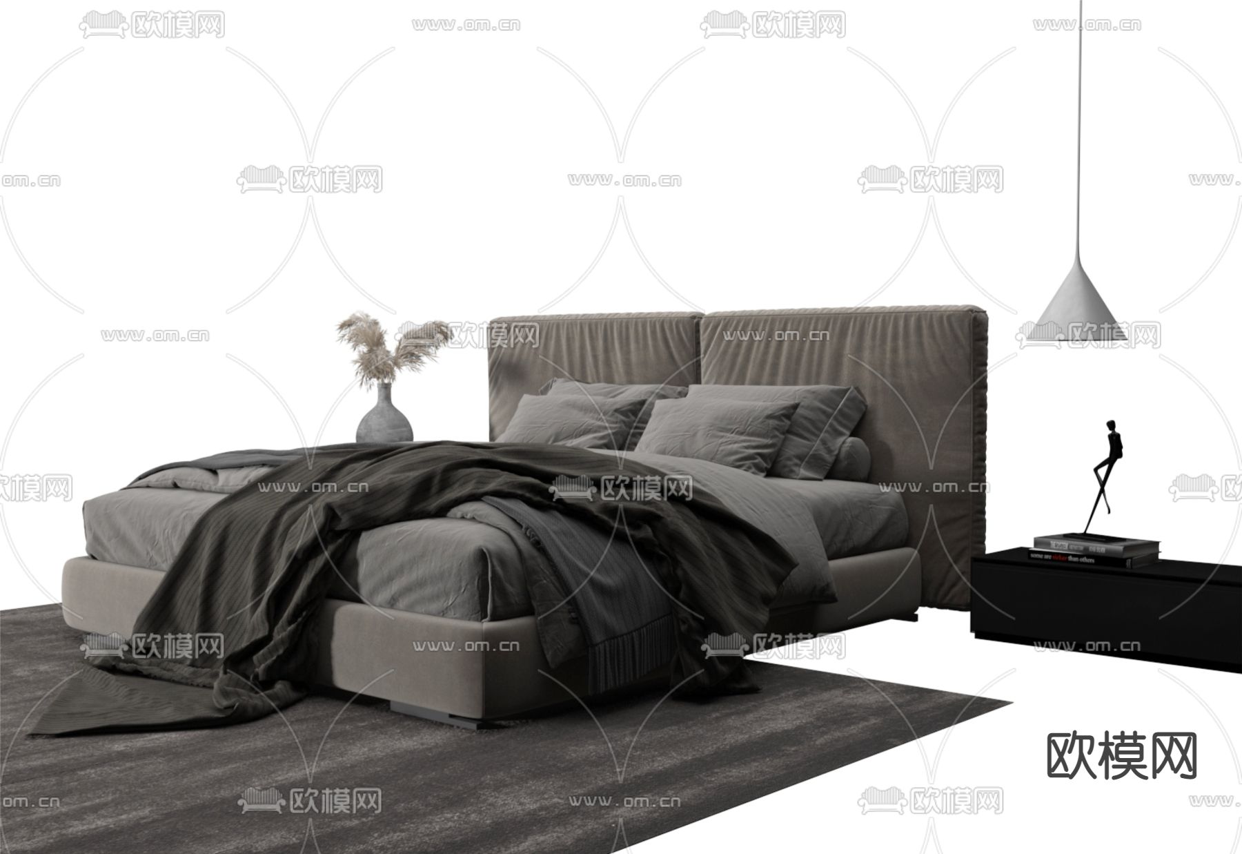 现代双人床3d模型下载（渲染图1）