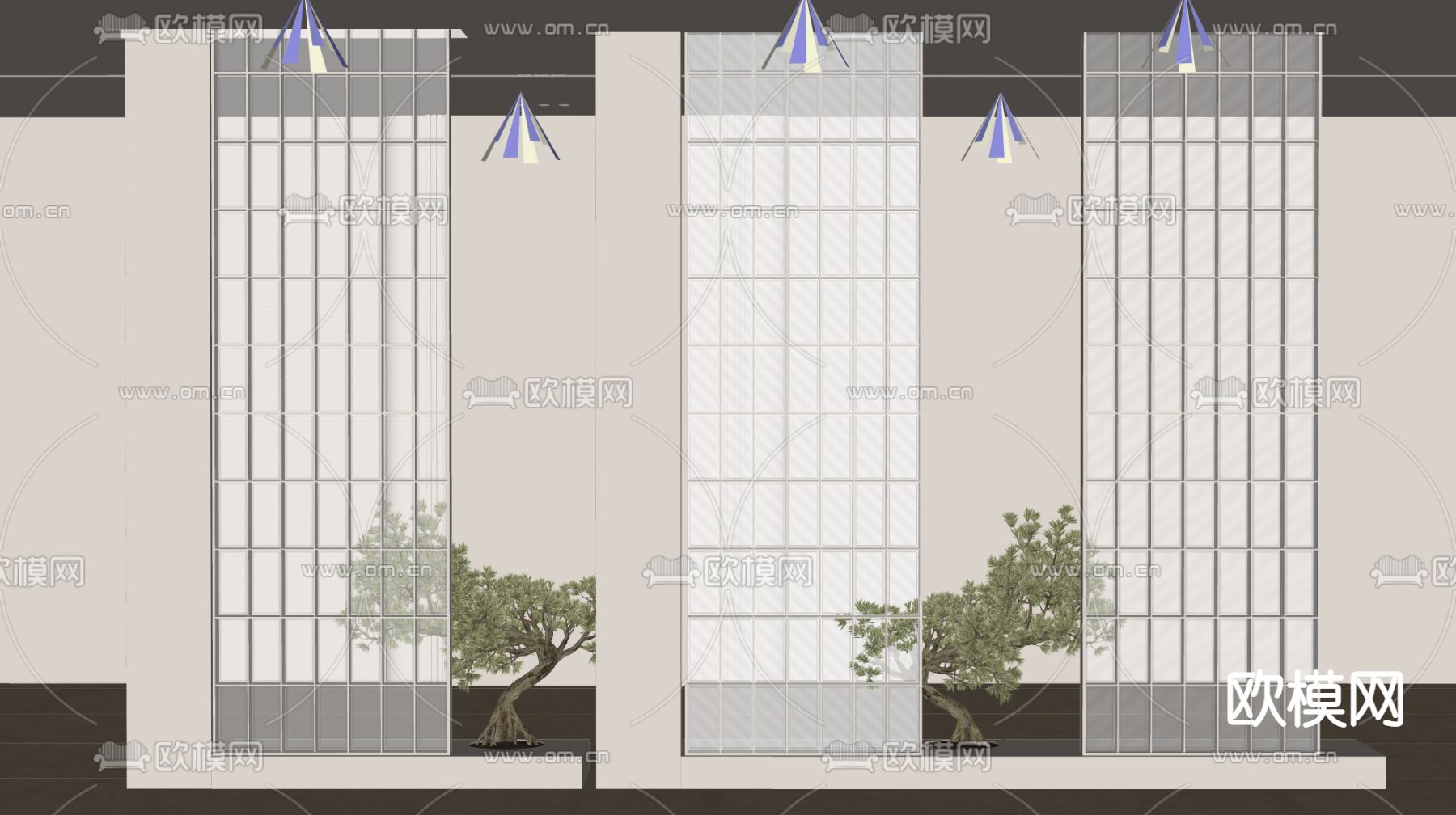 玻璃砖屏风 隔断su模型下载（渲染图2）