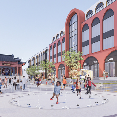  古镇商业街su模型 