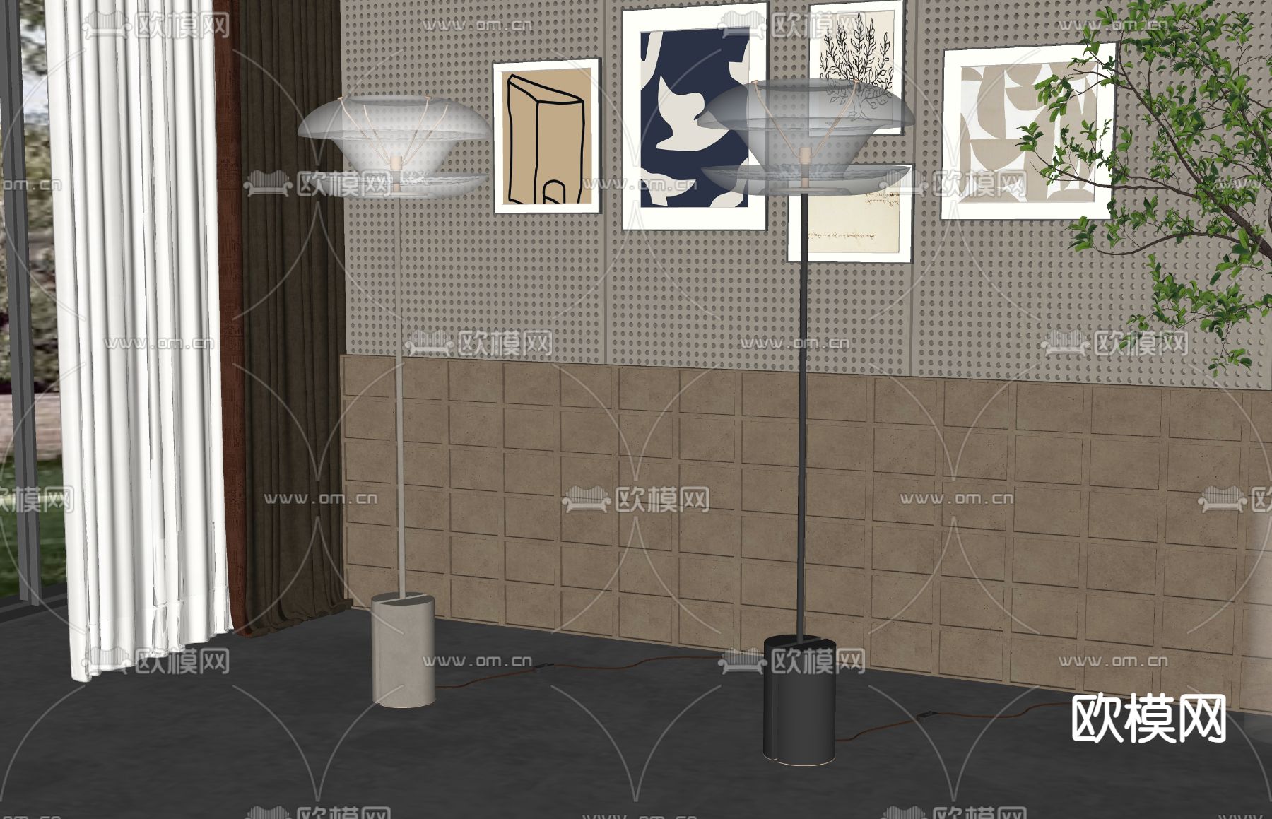 现代落地灯su模型下载（渲染图2）