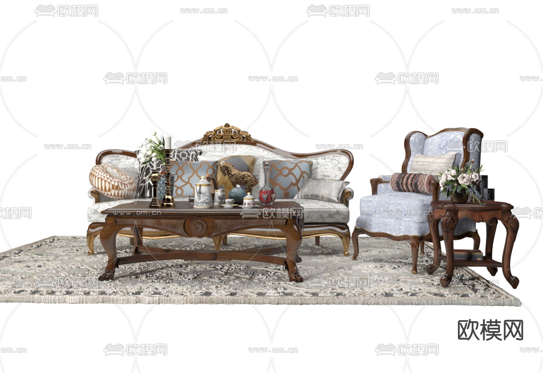 欧式组合沙发3d模型下载（渲染图1）