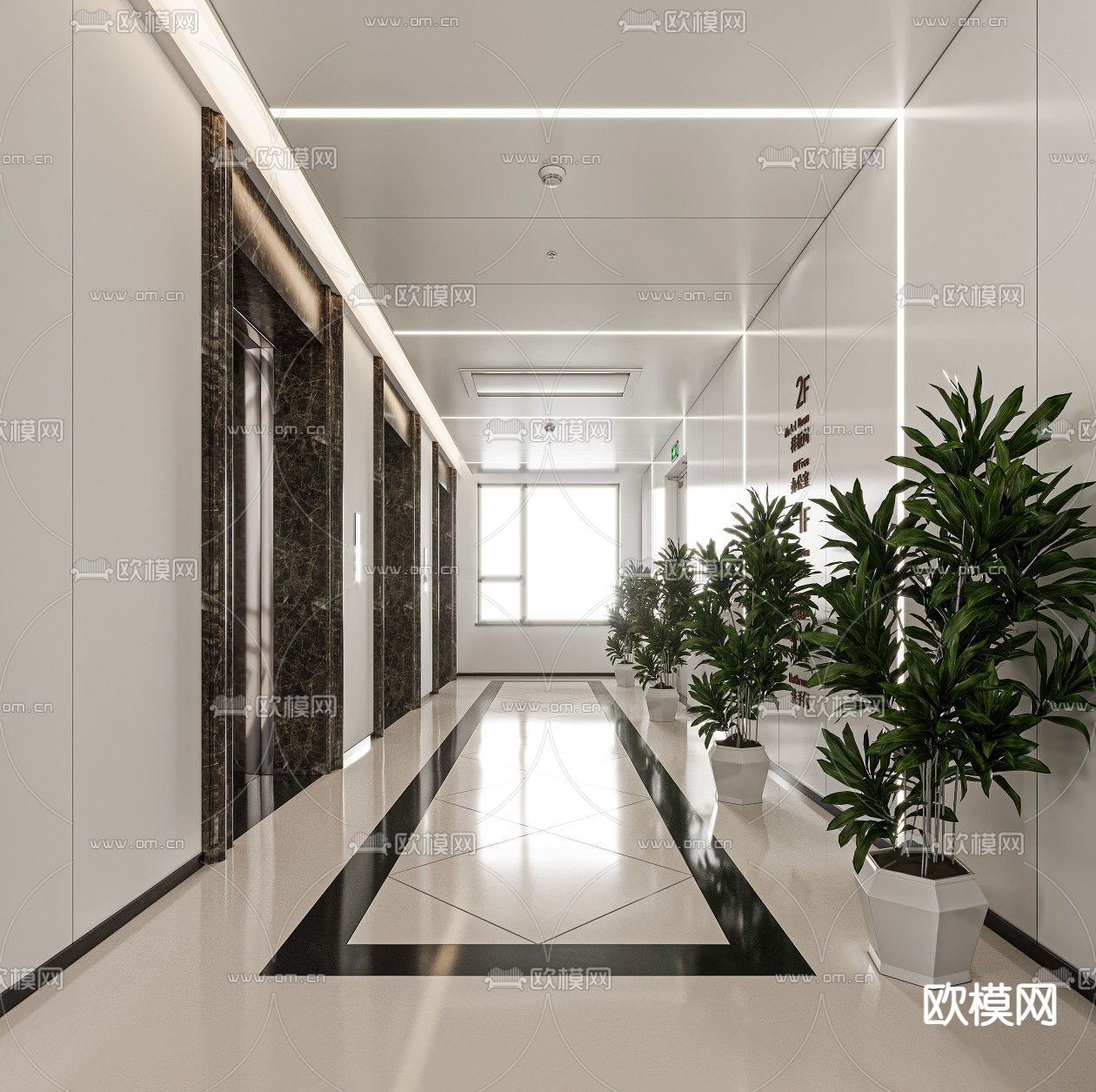 电梯间 过道su模型下载（渲染图1）