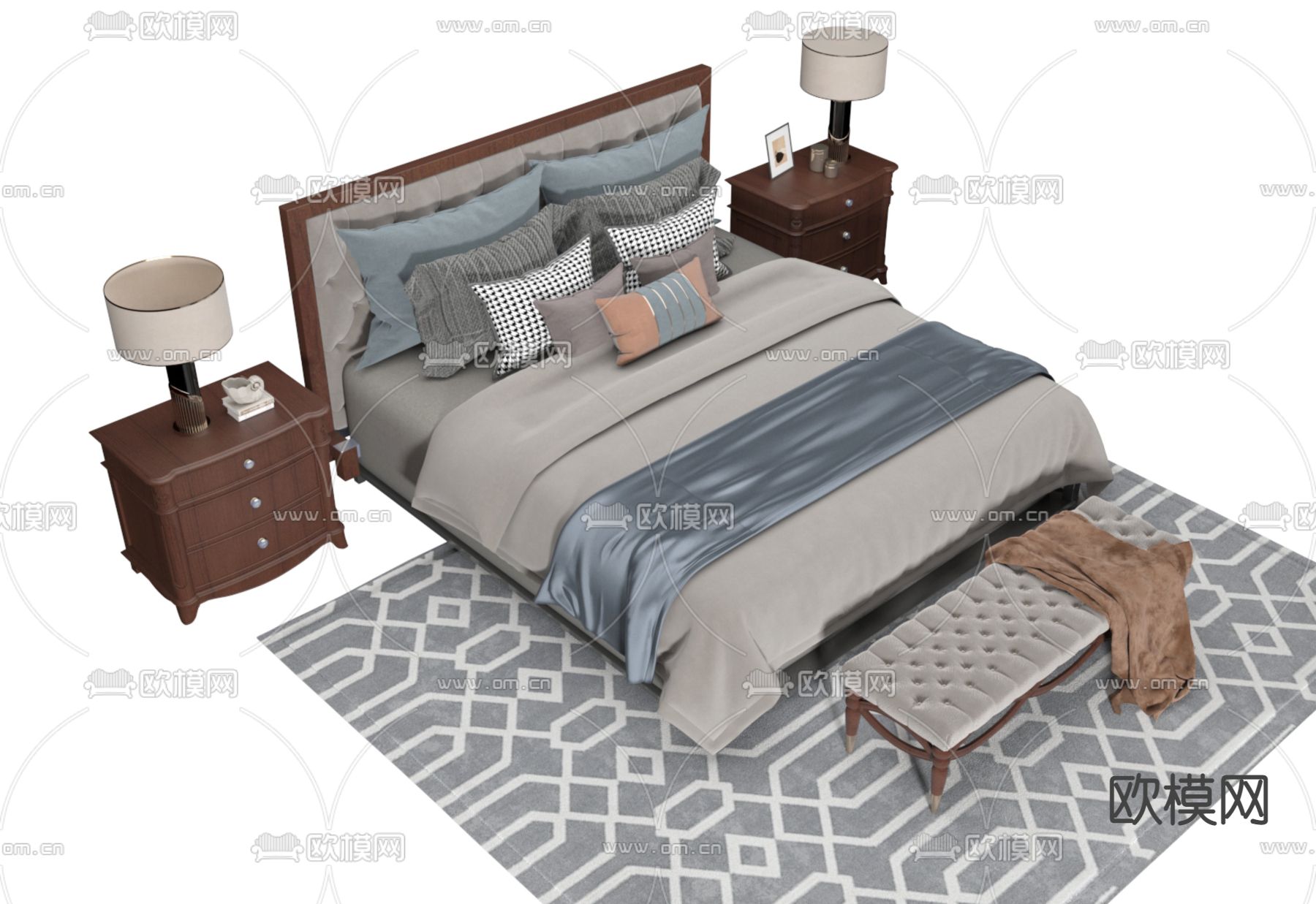欧式双人床3d模型下载（渲染图2）