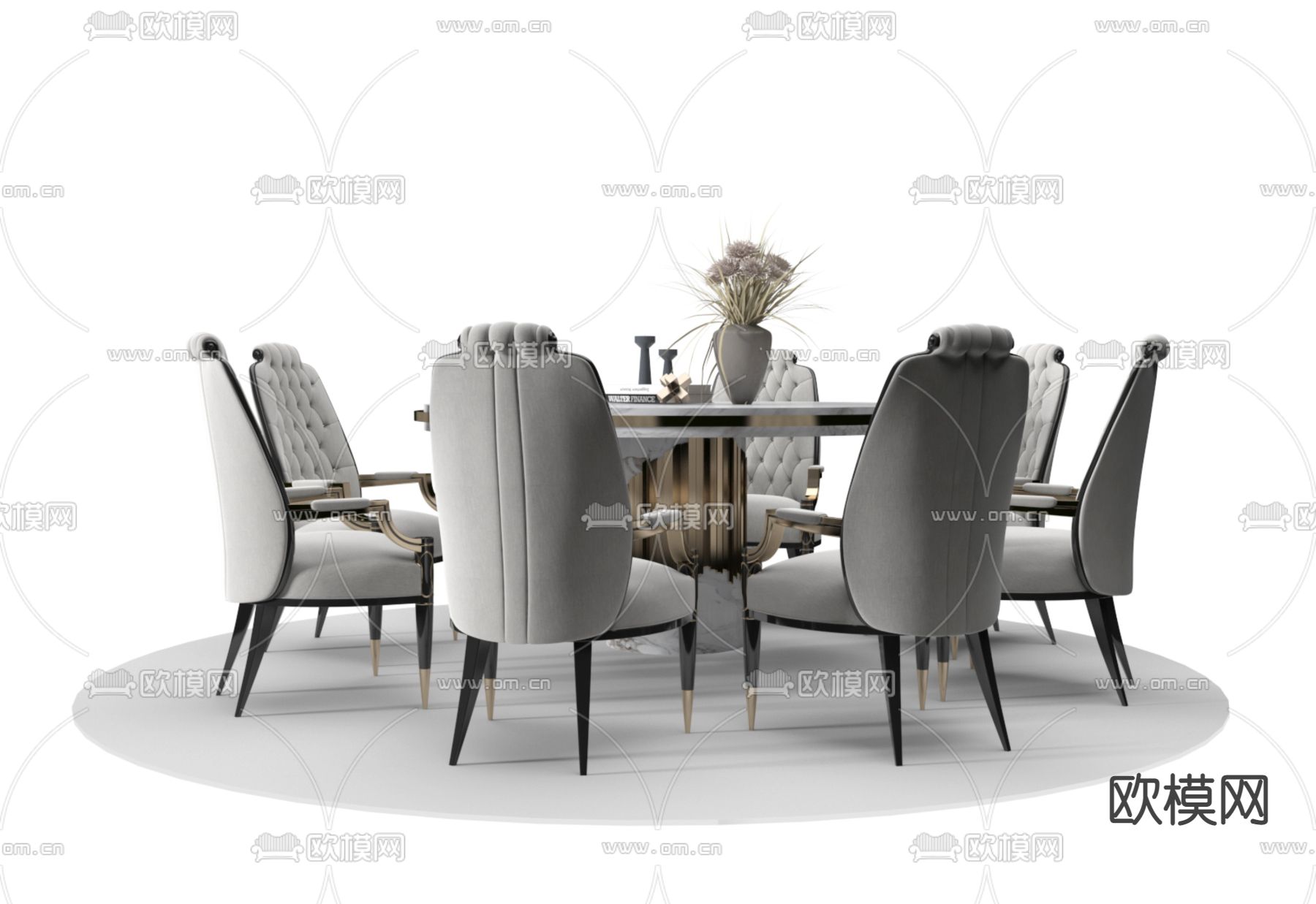 欧式餐桌椅3d模型下载（渲染图1）