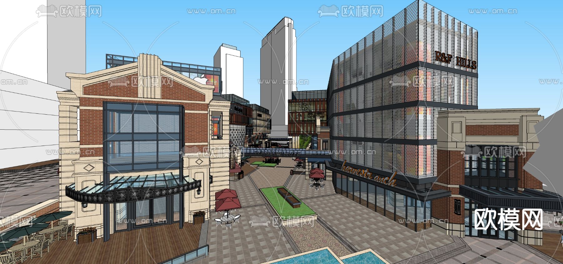 商业街su模型下载（渲染图5）