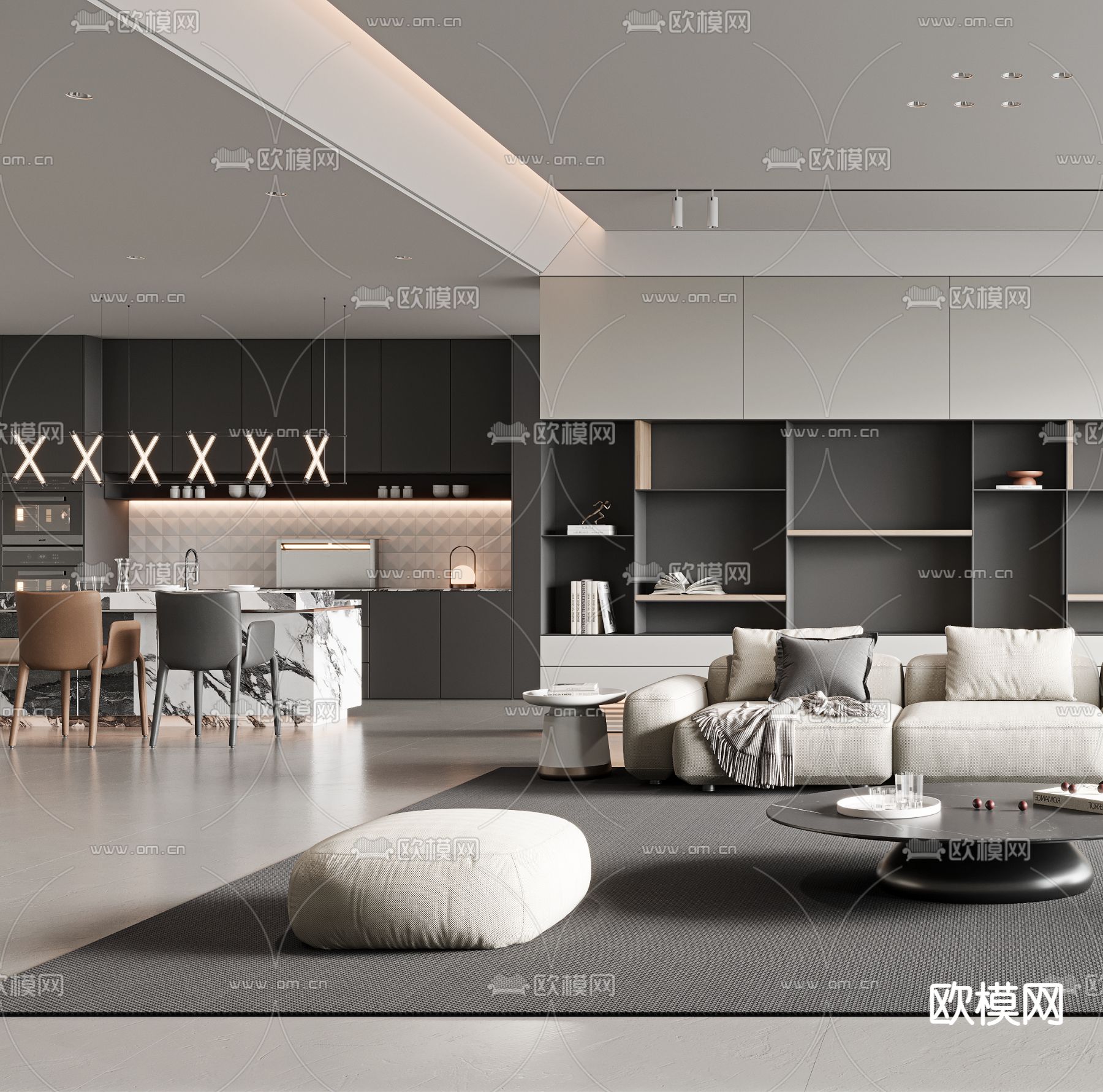 现代客餐厅3d模型下载（渲染图2）