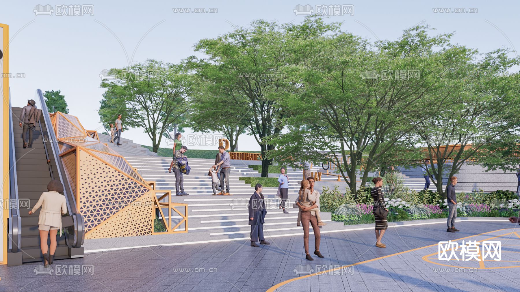 商业街景观su模型下载（渲染图3）