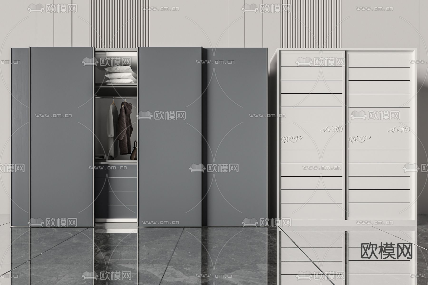 高级灰衣柜 推拉衣橱3d模型下载