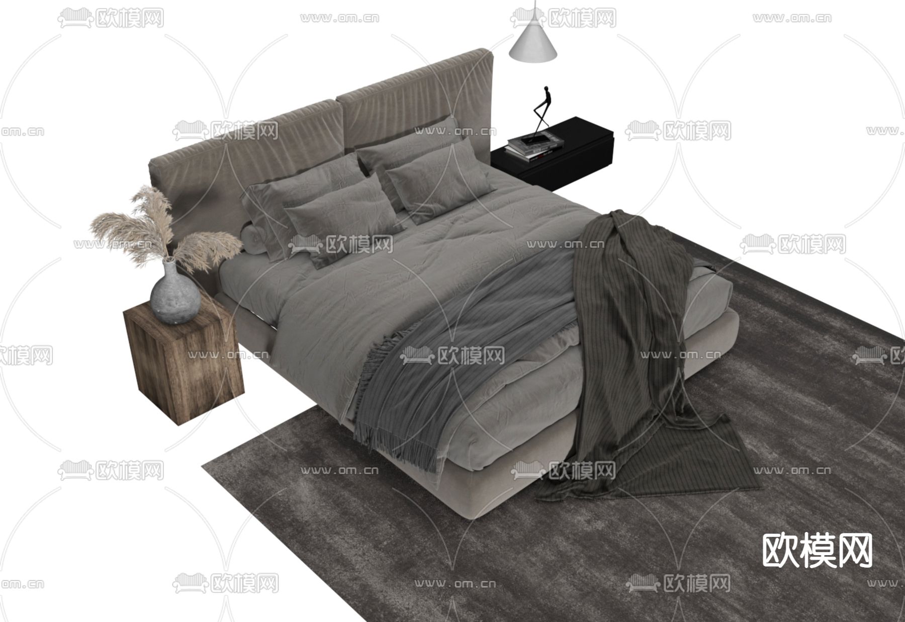 现代双人床3d模型下载（渲染图2）