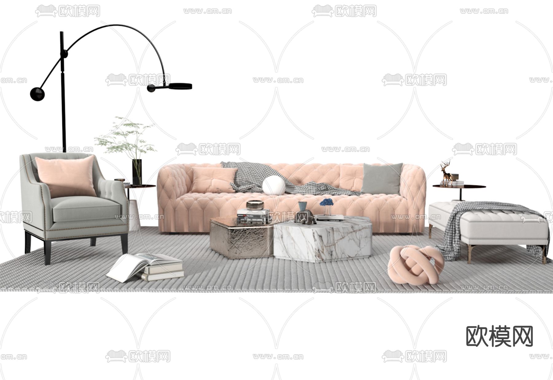 欧式组合沙发3d模型下载（渲染图1）