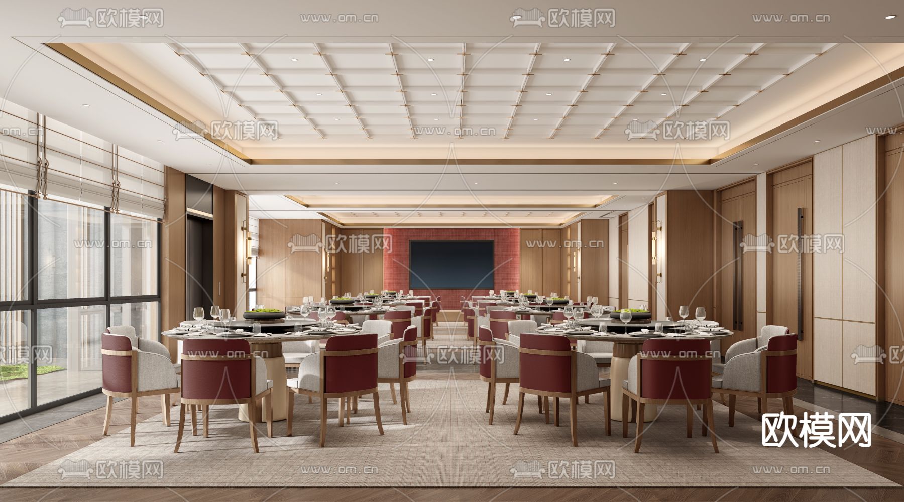 酒店宴会厅 餐厅包房3d模型下载（渲染图1）