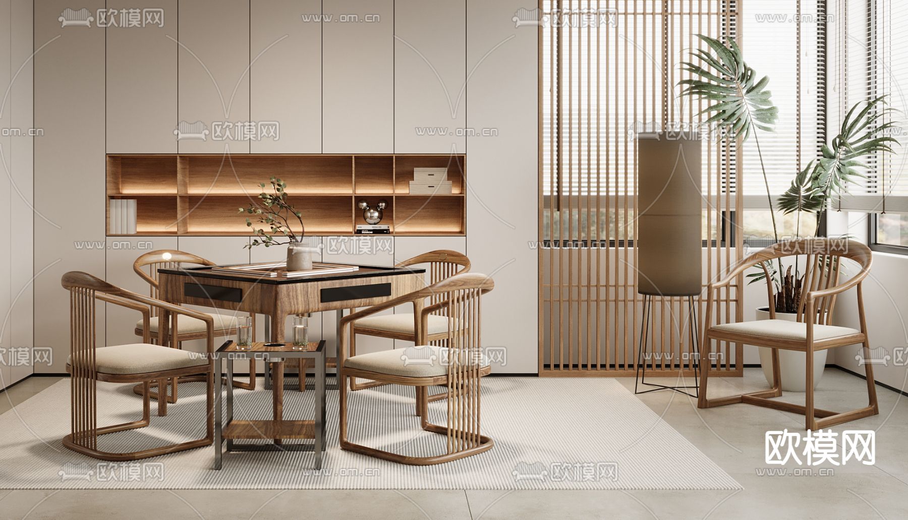 新中式棋牌室3d模型下载（渲染图2）