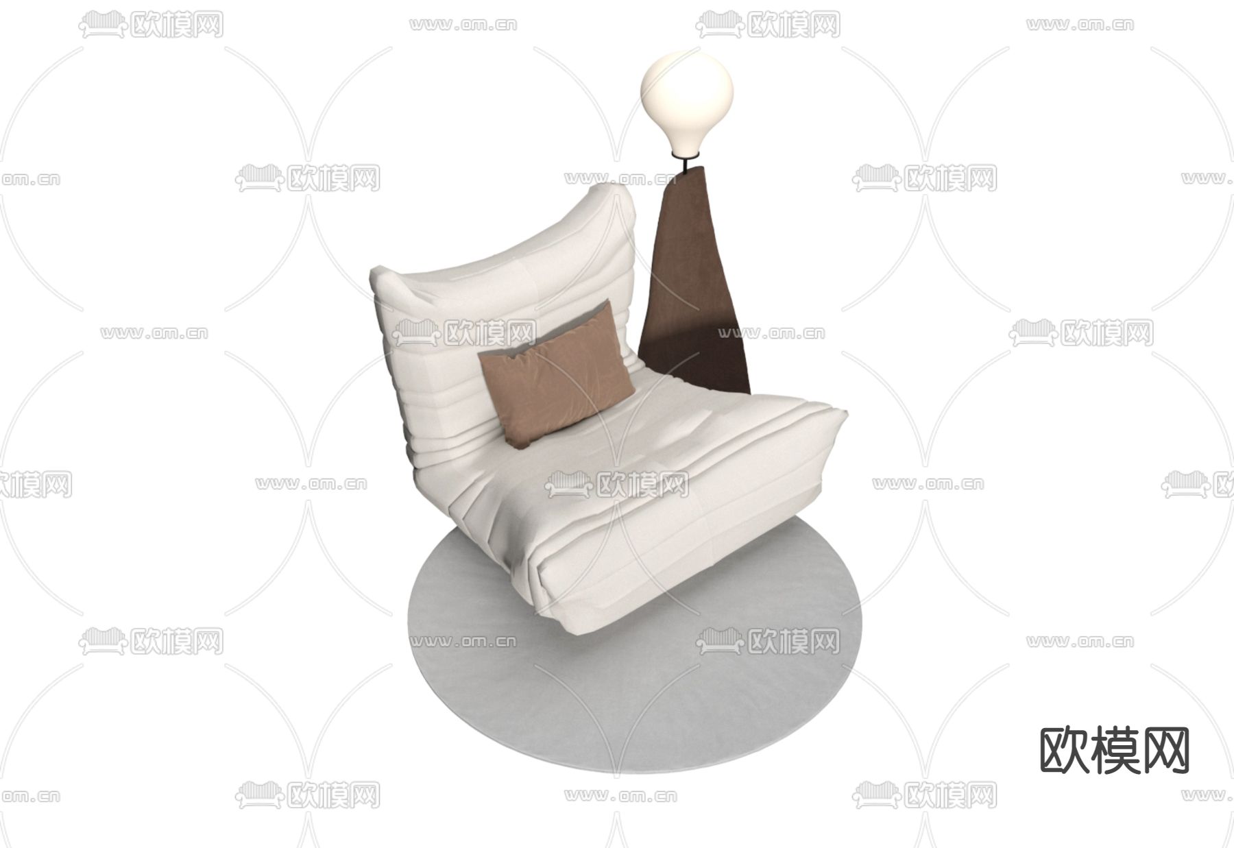 奶油休闲沙发3d模型下载（渲染图1）
