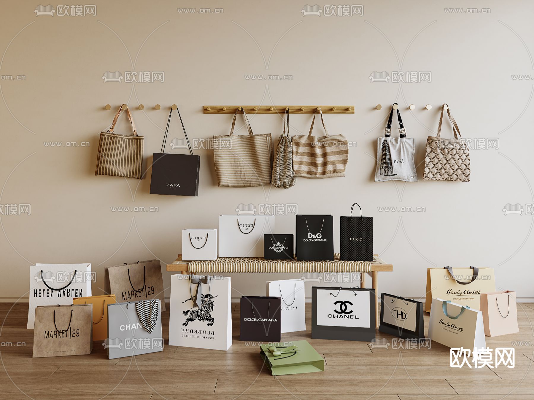 手提袋 包装袋 购物袋 包包3d模型下载