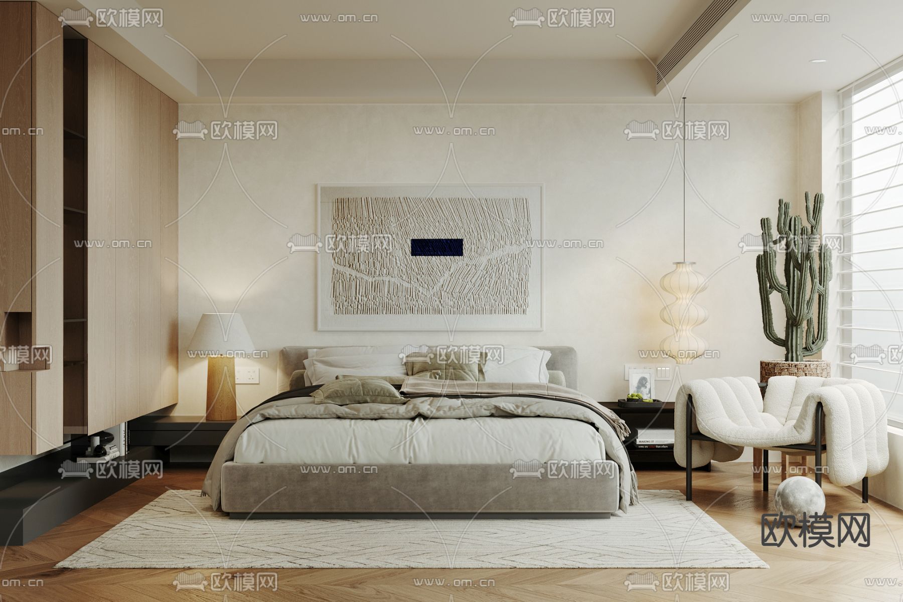 侘寂风卧室su模型下载（渲染图1）