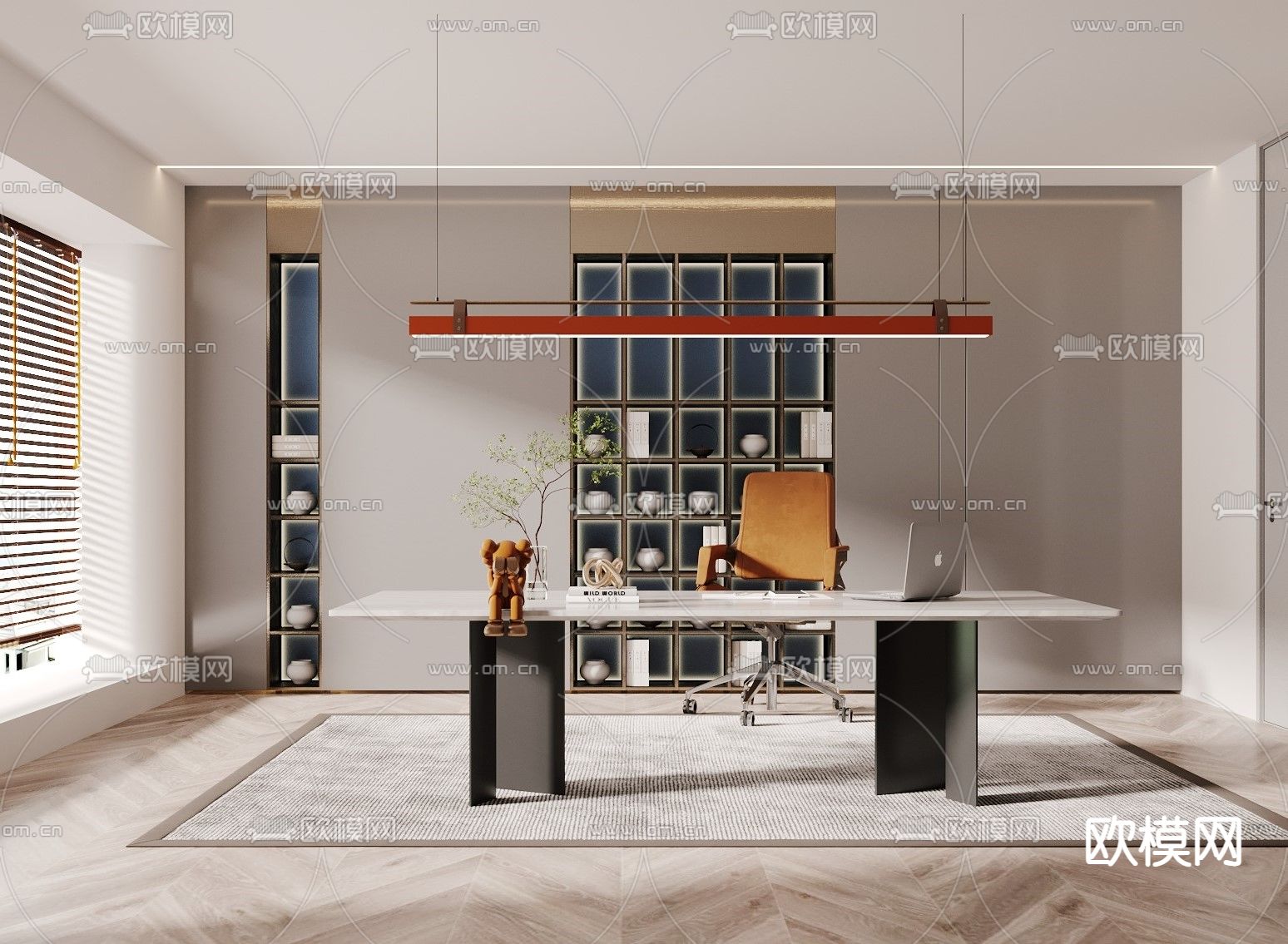 现代书房su模型下载（渲染图1）