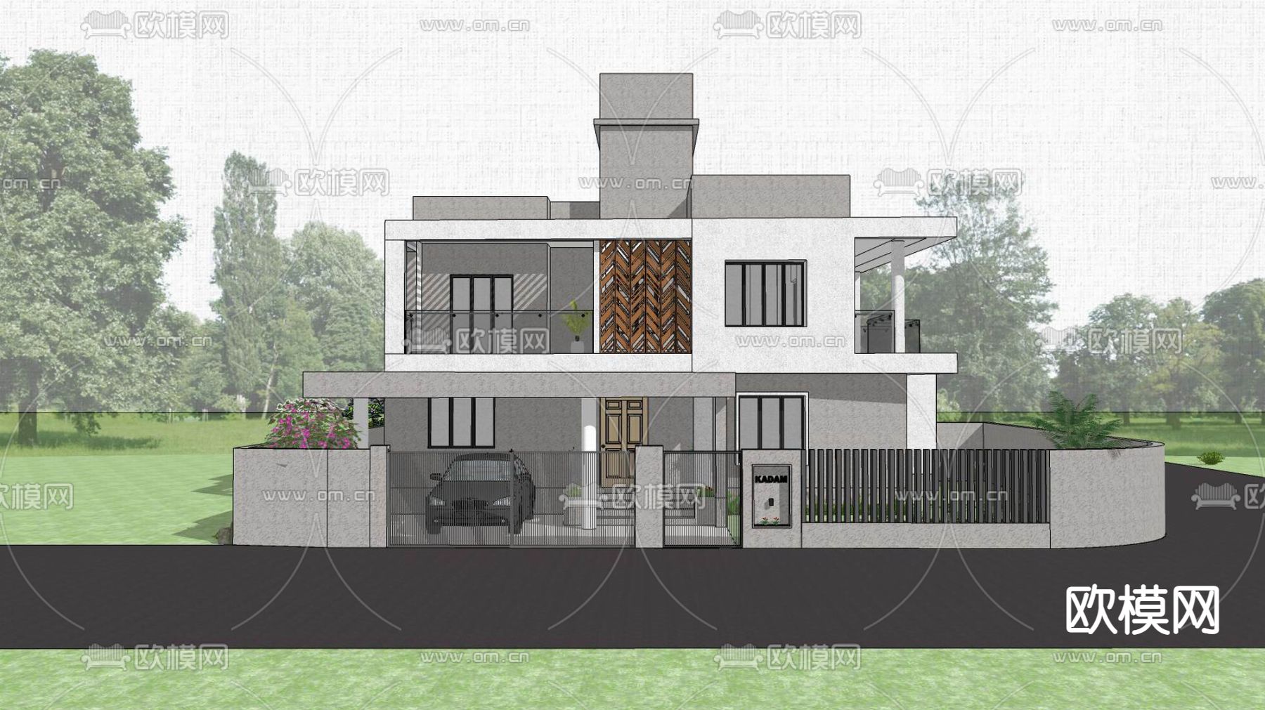 独栋别墅外观su模型下载（渲染图2）