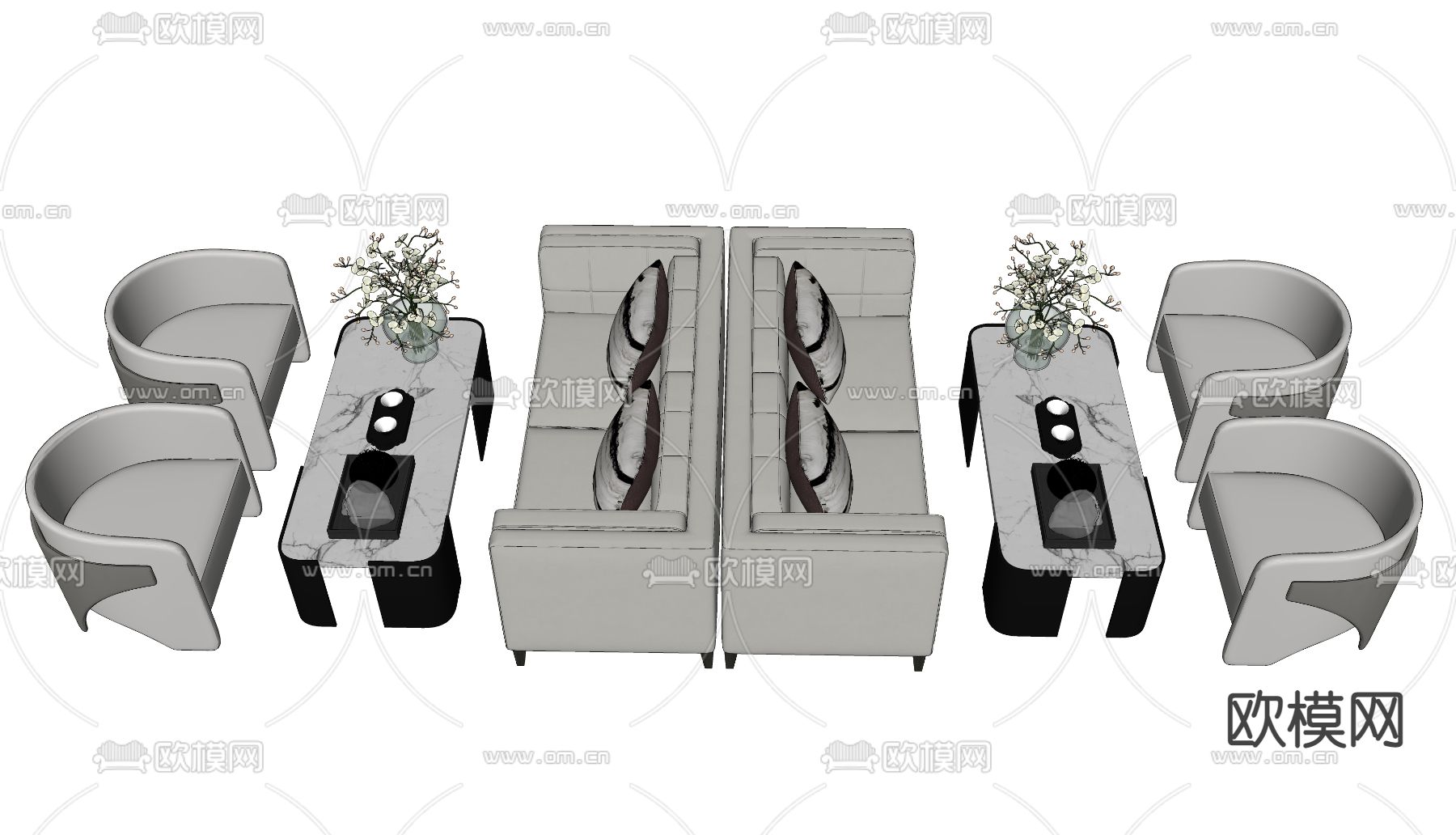 洽谈沙发 办公沙发su模型下载（渲染图2）