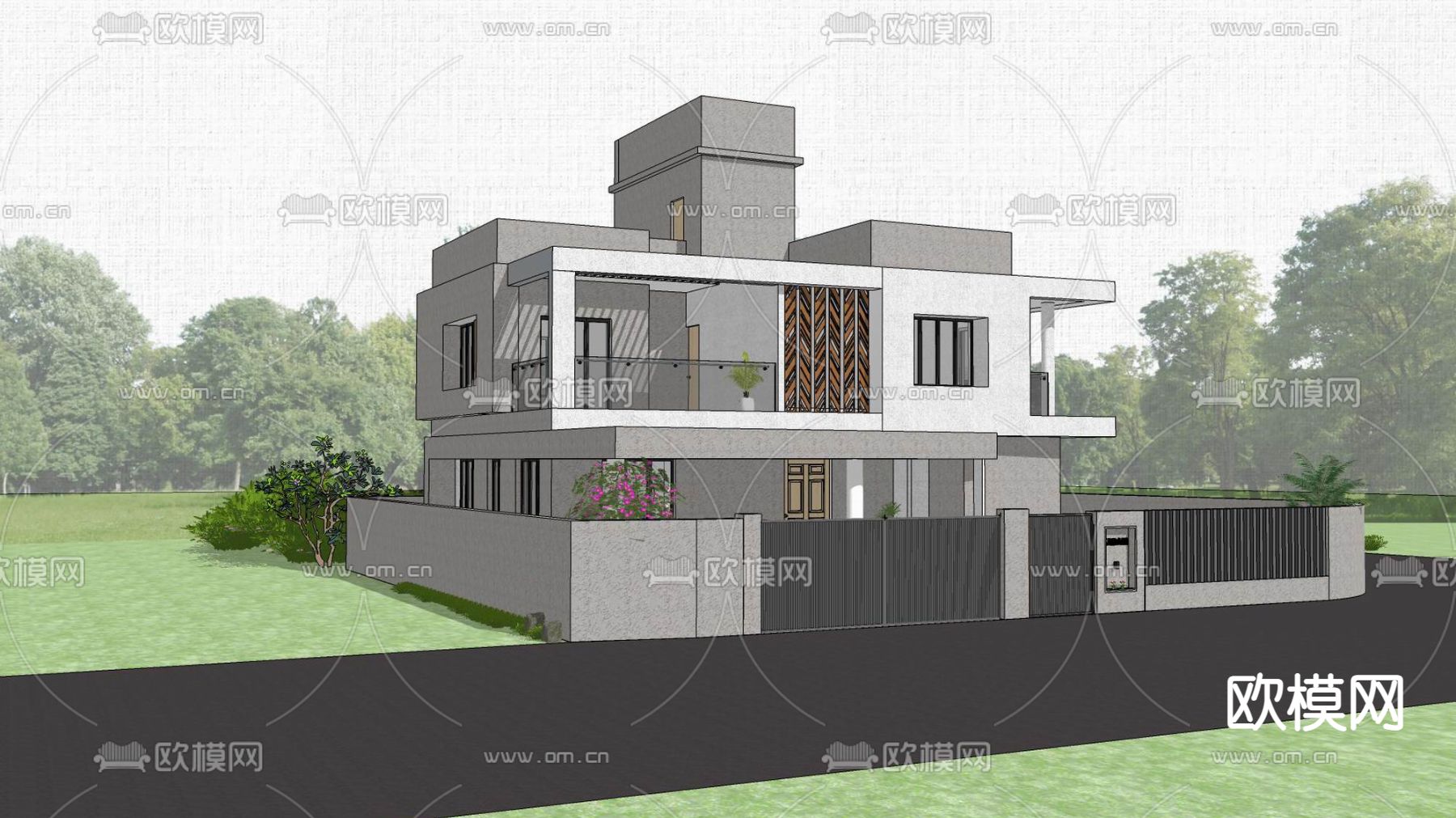独栋别墅外观su模型下载（渲染图3）