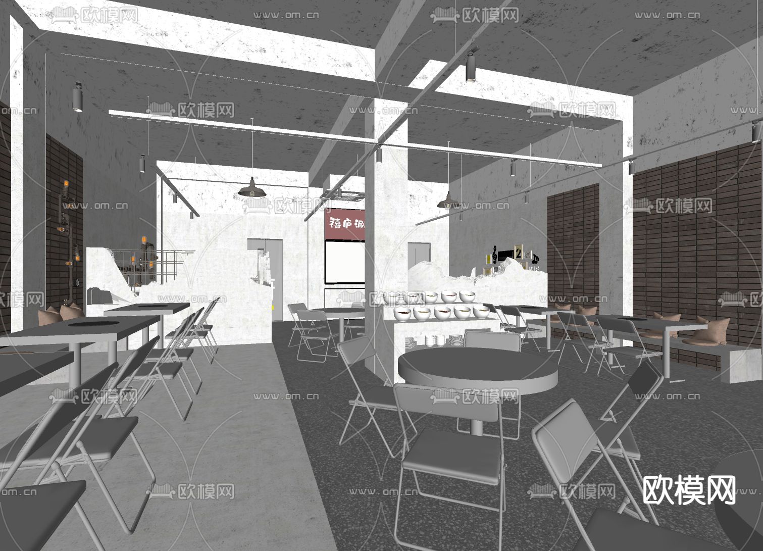 战后风火锅店su模型下载（渲染图3）