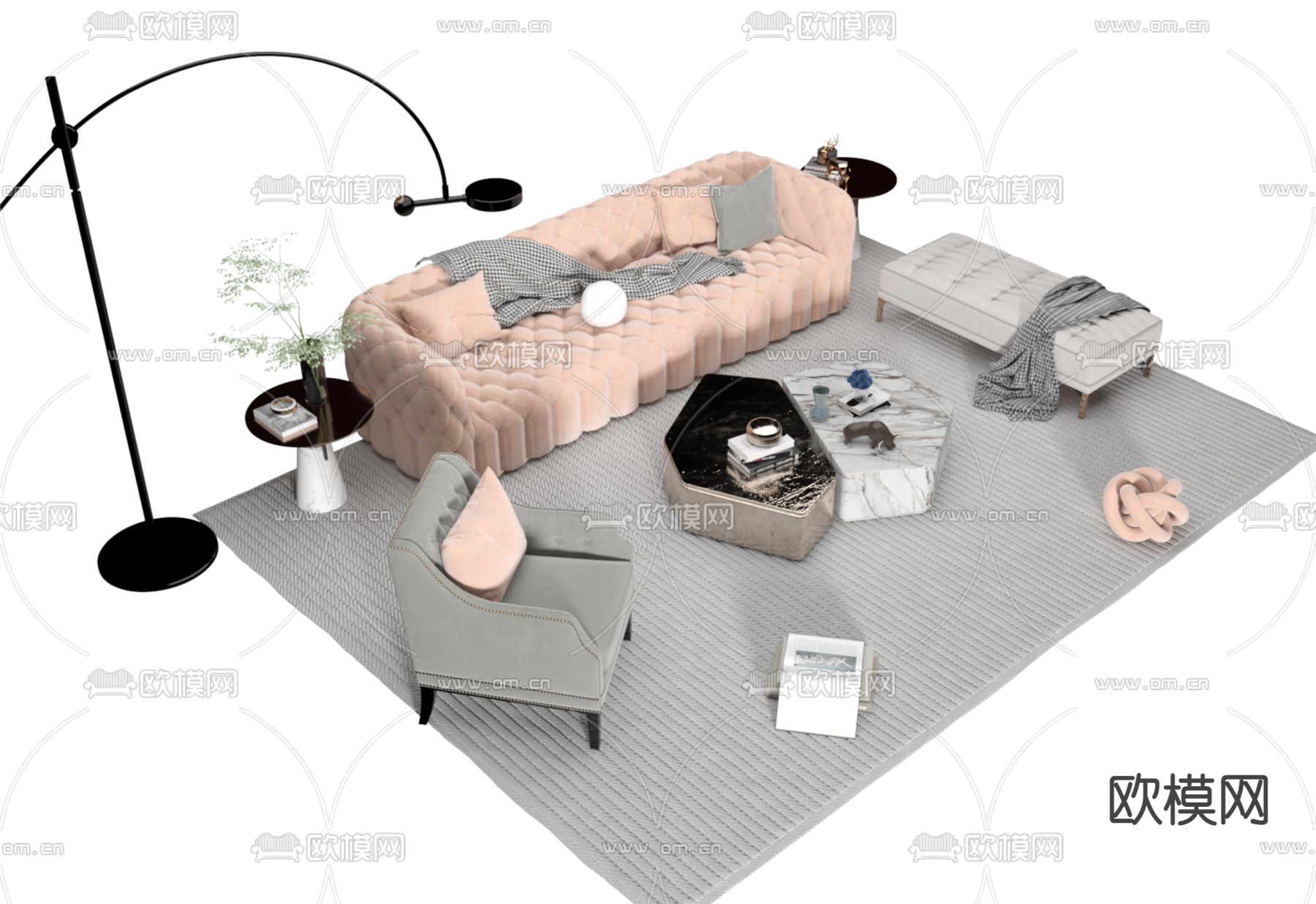 欧式组合沙发3d模型下载（渲染图2）