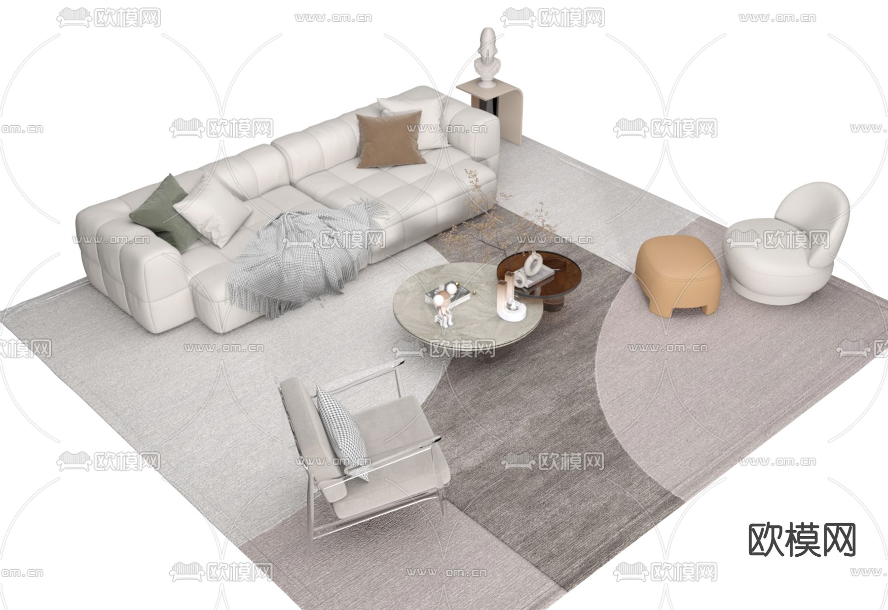 奶油风沙发 组合沙发3d模型下载（渲染图2）