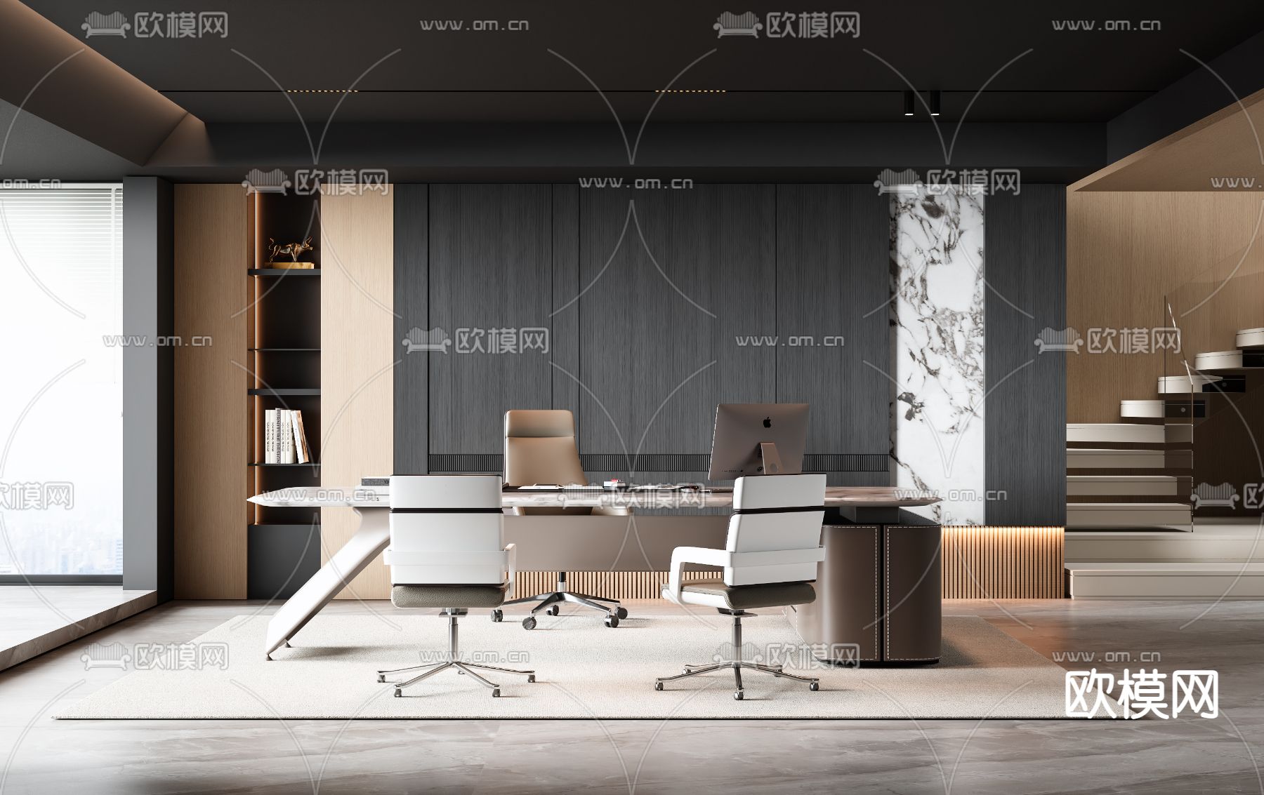 班台桌 老板桌 办公桌su模型下载（渲染图1）