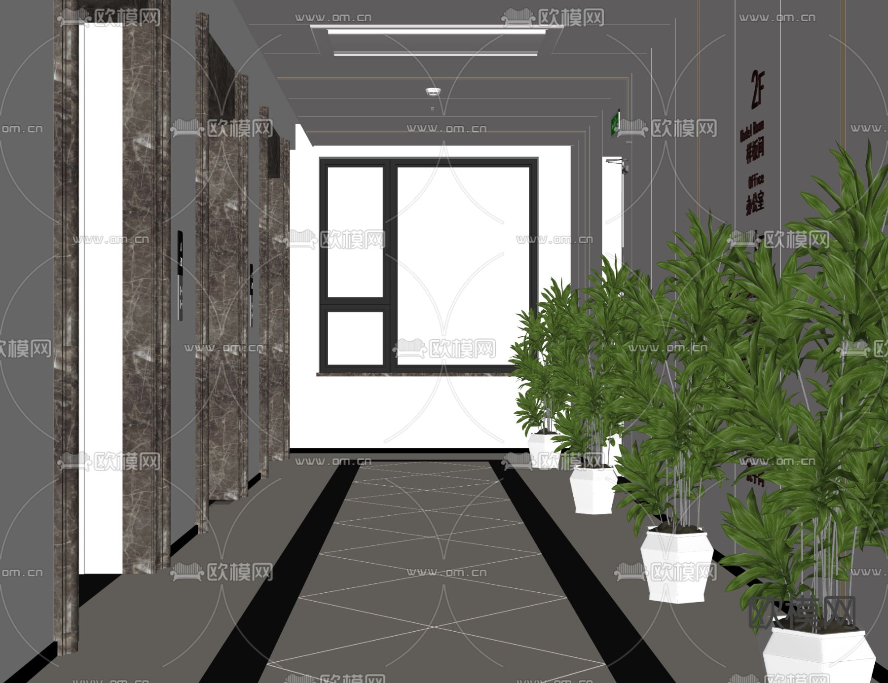 电梯间 过道su模型下载（渲染图2）