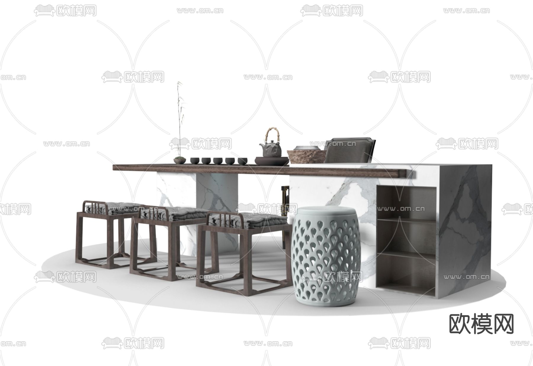 欧式茶桌 茶台3d模型下载（渲染图1）