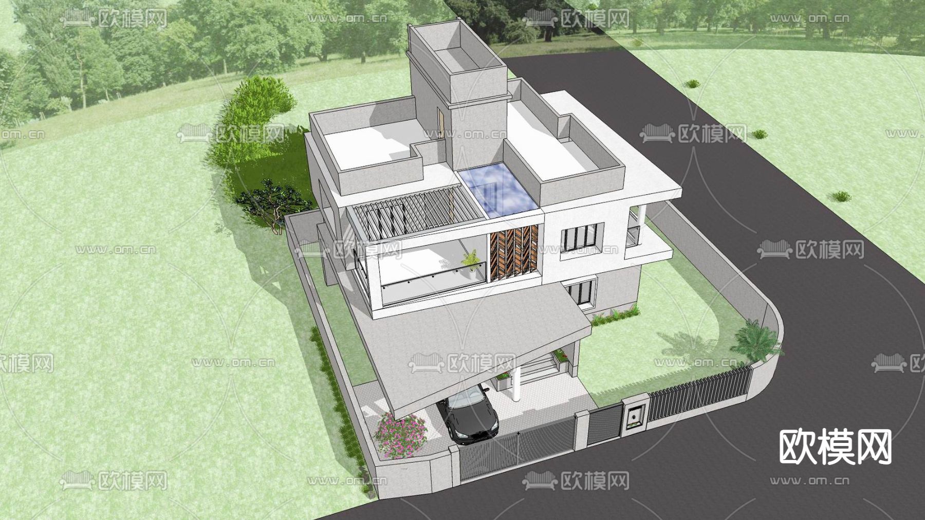 独栋别墅外观su模型下载（渲染图4）
